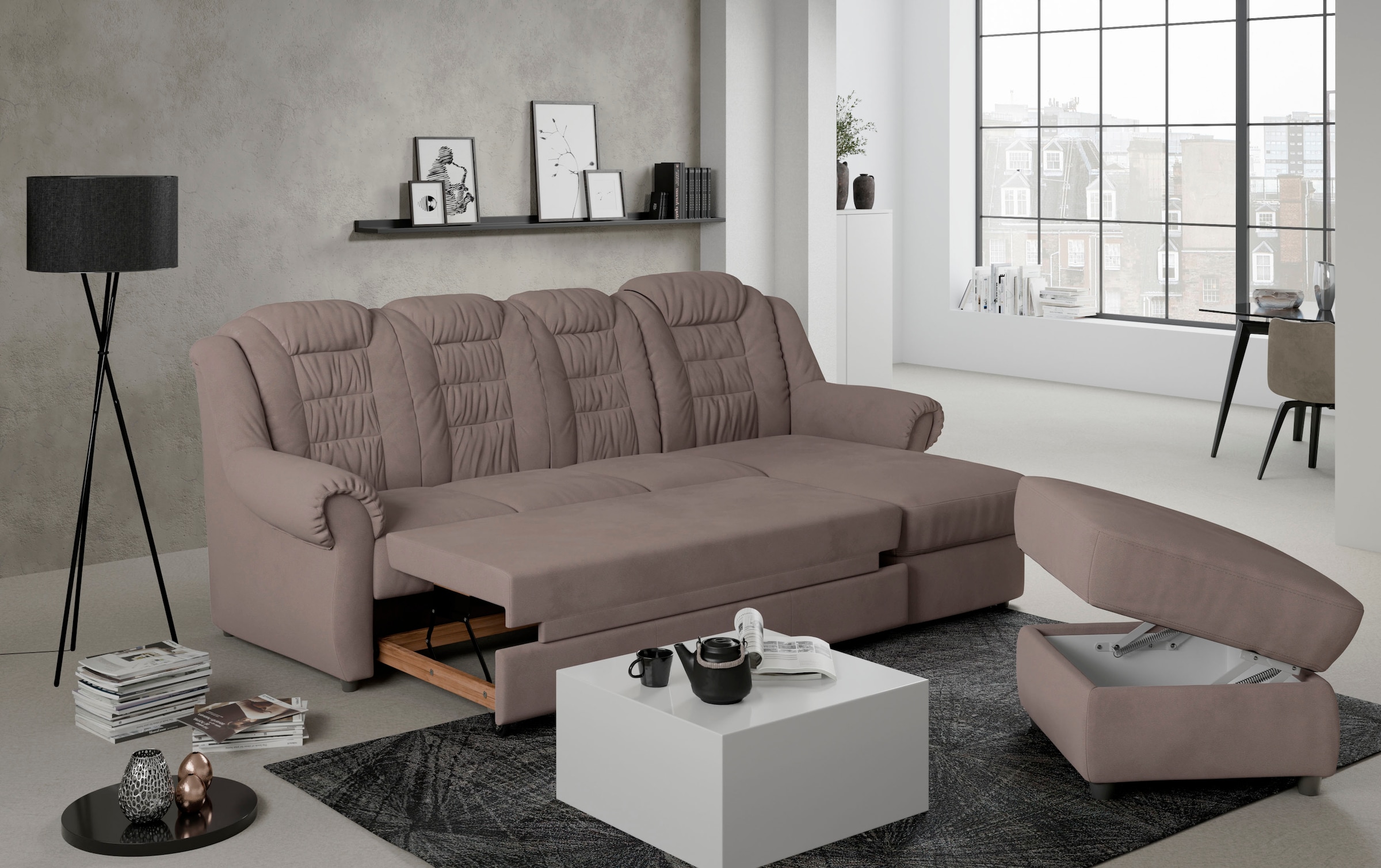 Home affaire Ecksofa »Boston L-Form«, mit hoher Rückenlehne, wahlweise mit Bettfunktion
