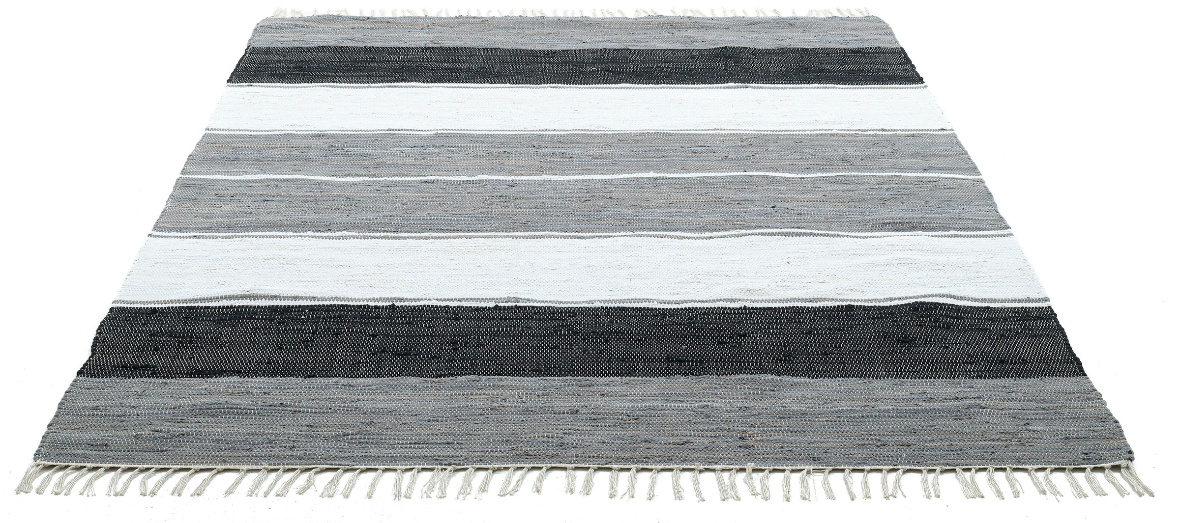 Image of THEKO Teppich "Stripe Cotton, handgewebt" rechteckig 5 mm Höhe Flachgewebe, gestreift, reine Baumwolle, mit Fransen, auch als Läufer