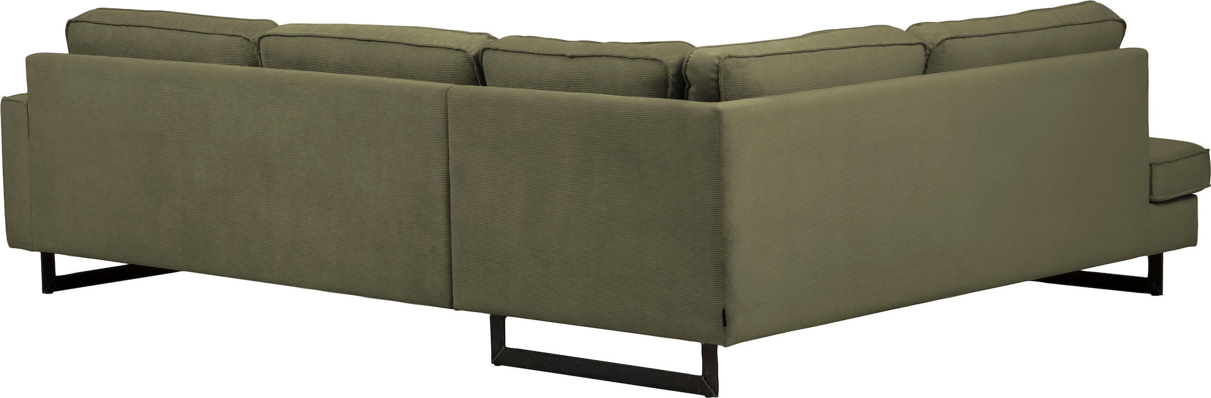 Places of Style Ecksofa »Pinto, 290 cm, Cord, Chenille, Lederoptik, Ottomane links / rechts«, mit Keder, schwarze Metallfüsse, Wellenunterfederung