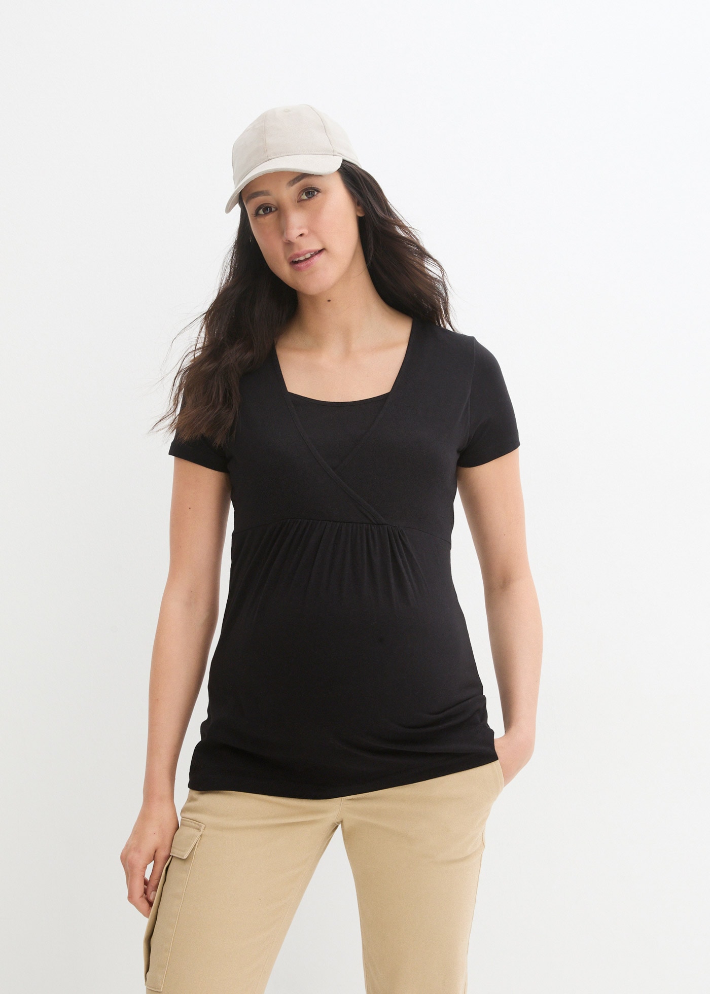 bonprix »2-in-1 Umstands- und Stillshirts (2er Pack?)« Paquet, 2 cuis coupe près du corps, avec coupe portefeuille
