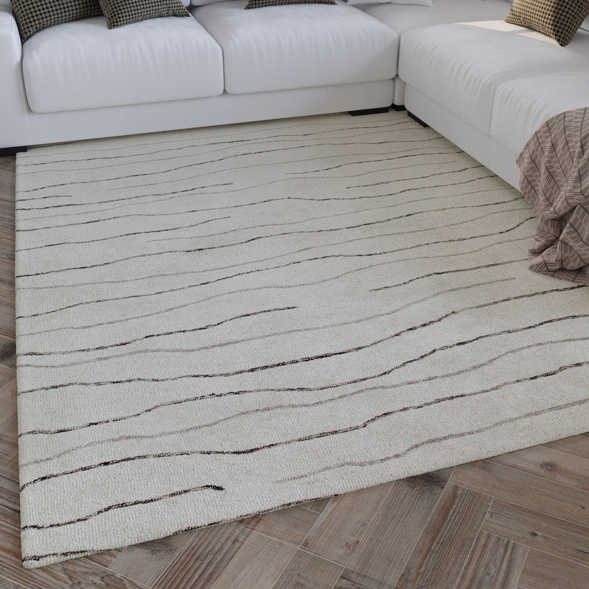 Image of Wecon home Wollteppich "Hamptons ELEVEN" rechteckig 10 mm Höhe Läufer, Schurwolle, Kurzflor, Wohnzimmer, Schlafzimmer, Wellen