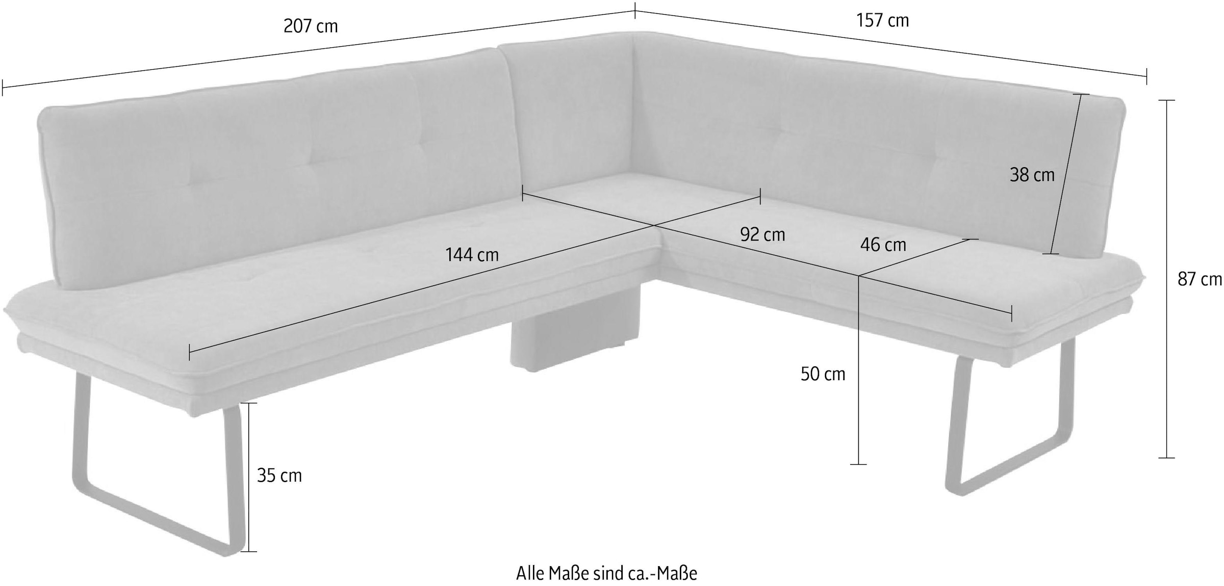 K+W Komfort & Wohnen Eckbank 1 Stk. tlg. Polstereckbank in Spitzkissenoptik, Sitz und Rücken gesteppt