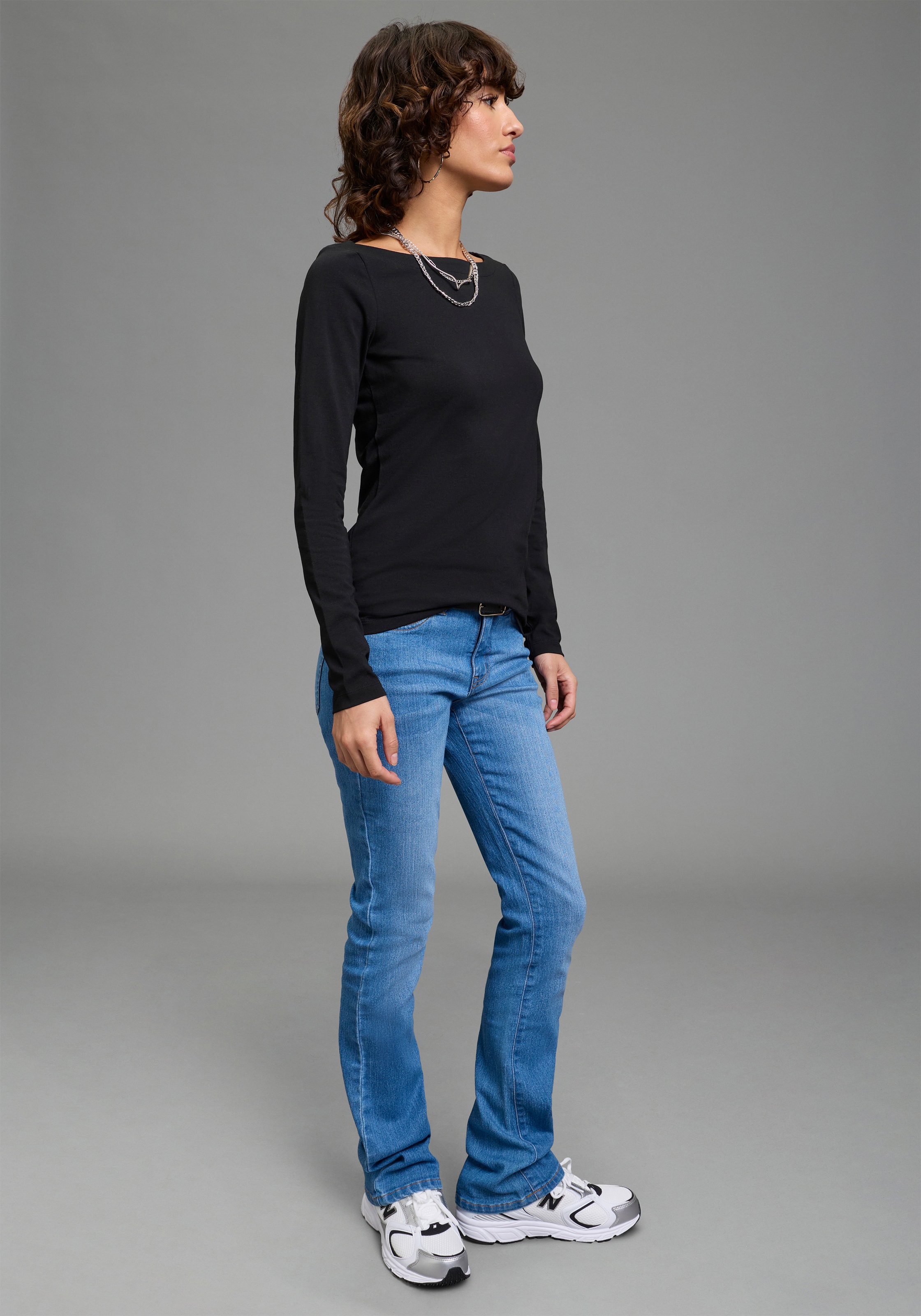 Laura Scott T-shirt à manches longues Paquet, 2er-Pack,  figurbetonte Passform, hüftbedeckende Länge, U-Boot-Ausschnitt
