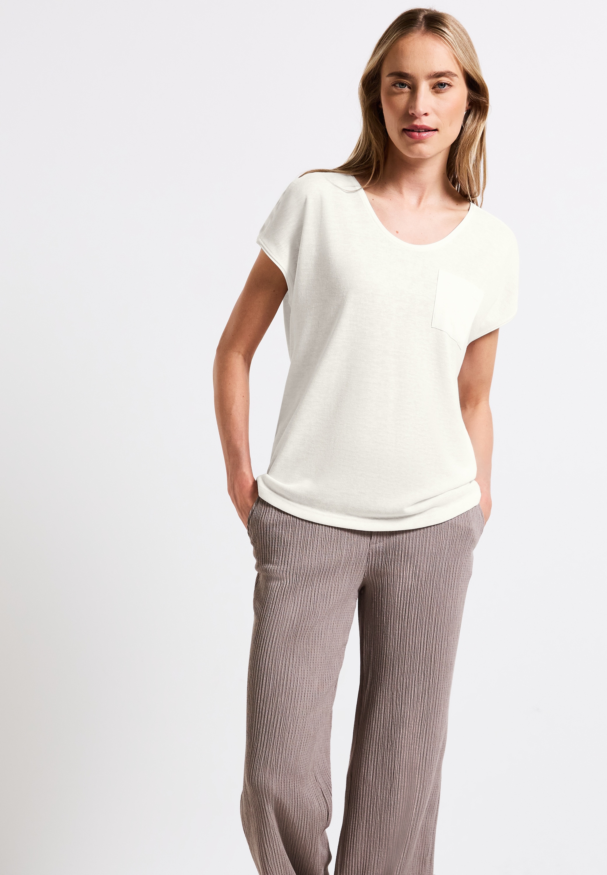 Image of STREET ONE T-Shirt im Leinen-Look und mit Brusttasche+ö