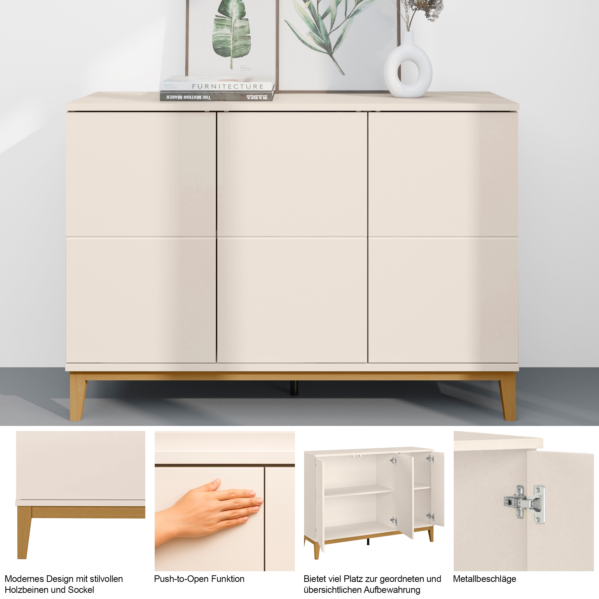 GOODproduct Sideboard »Maryd« 1 Stk. tlg. Kommode, Untergestell in Holzoptik, Breite 120 cm