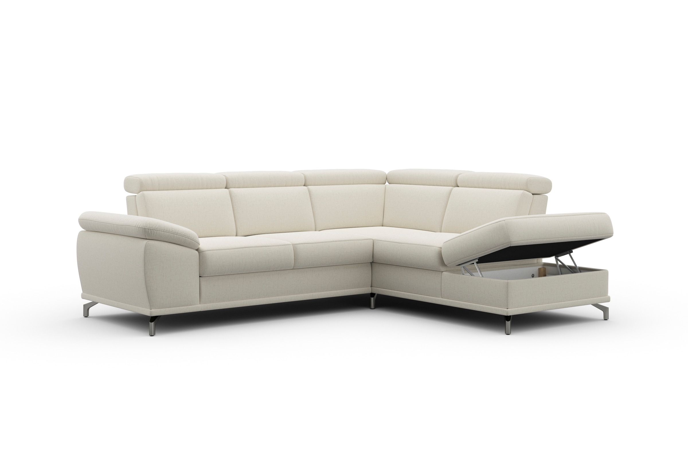 sit&more Ecksofa »Cabrio L-Form, mit Sitztiefenverstellung, Arm- und Kopfteilverstellung«, 3 Nierenkissen, Federkern, optional Bettfunktion und Stauraum