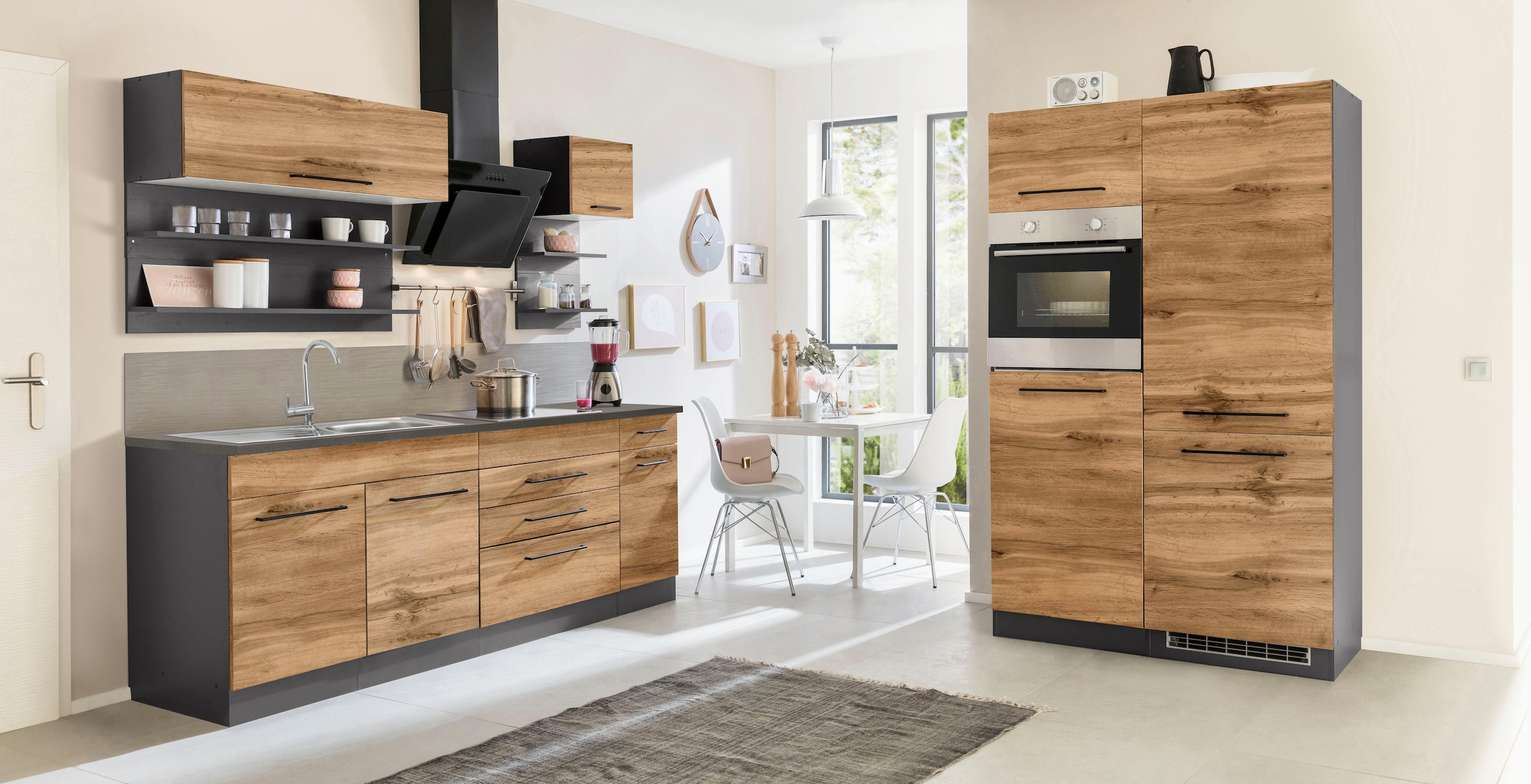 Image of KOCHSTATION Küchenzeile "KS-Tulsa" ohne E-Geräte, Breite 350 cm, schwarze Metallgriffe, MDF Fronten