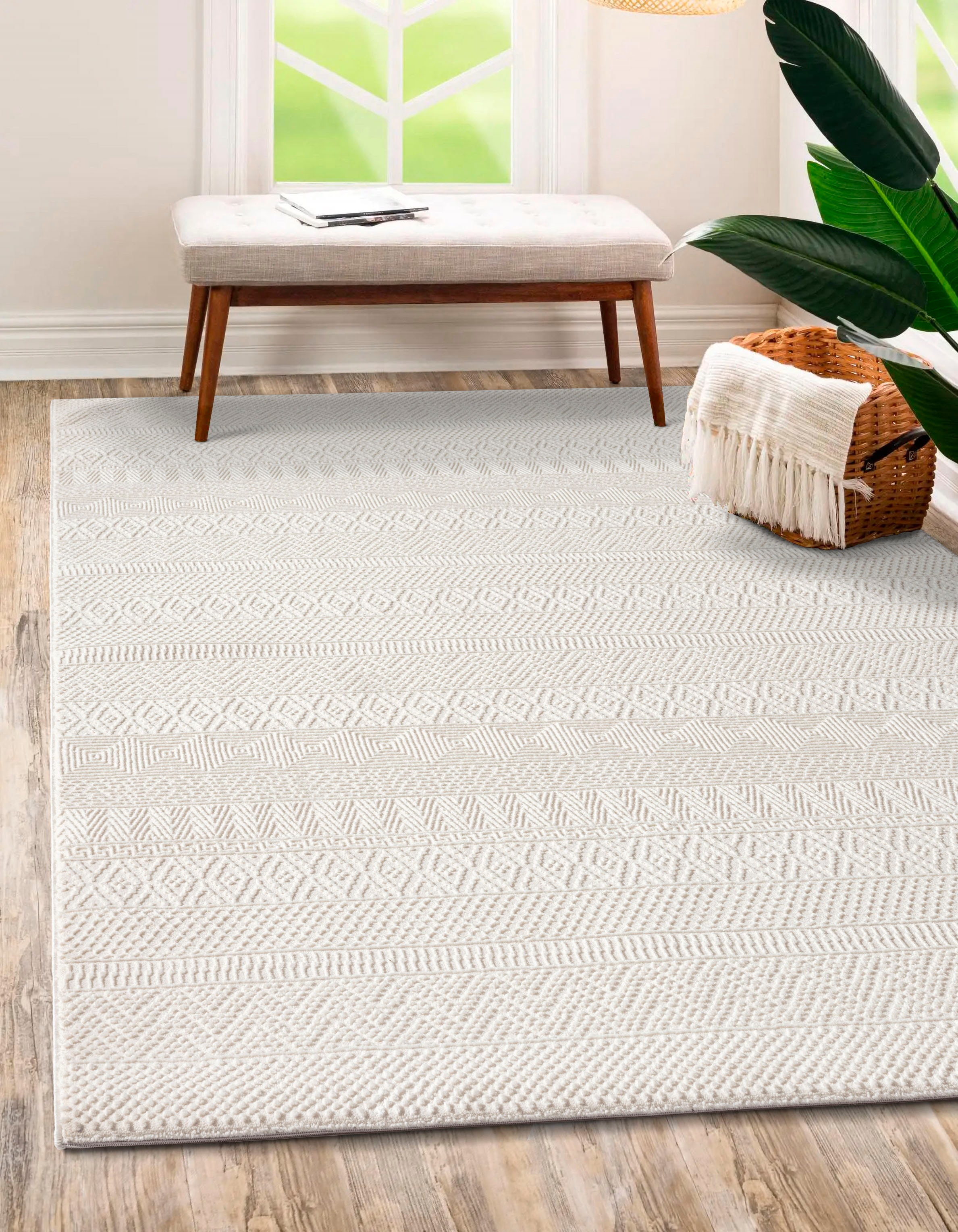 Image of merinos Teppich "Sign 1901" rechteckig 12 mm Höhe Hoch Tief Struktur, Raute, 100% recyceltem Polyester, Wohnzimmer