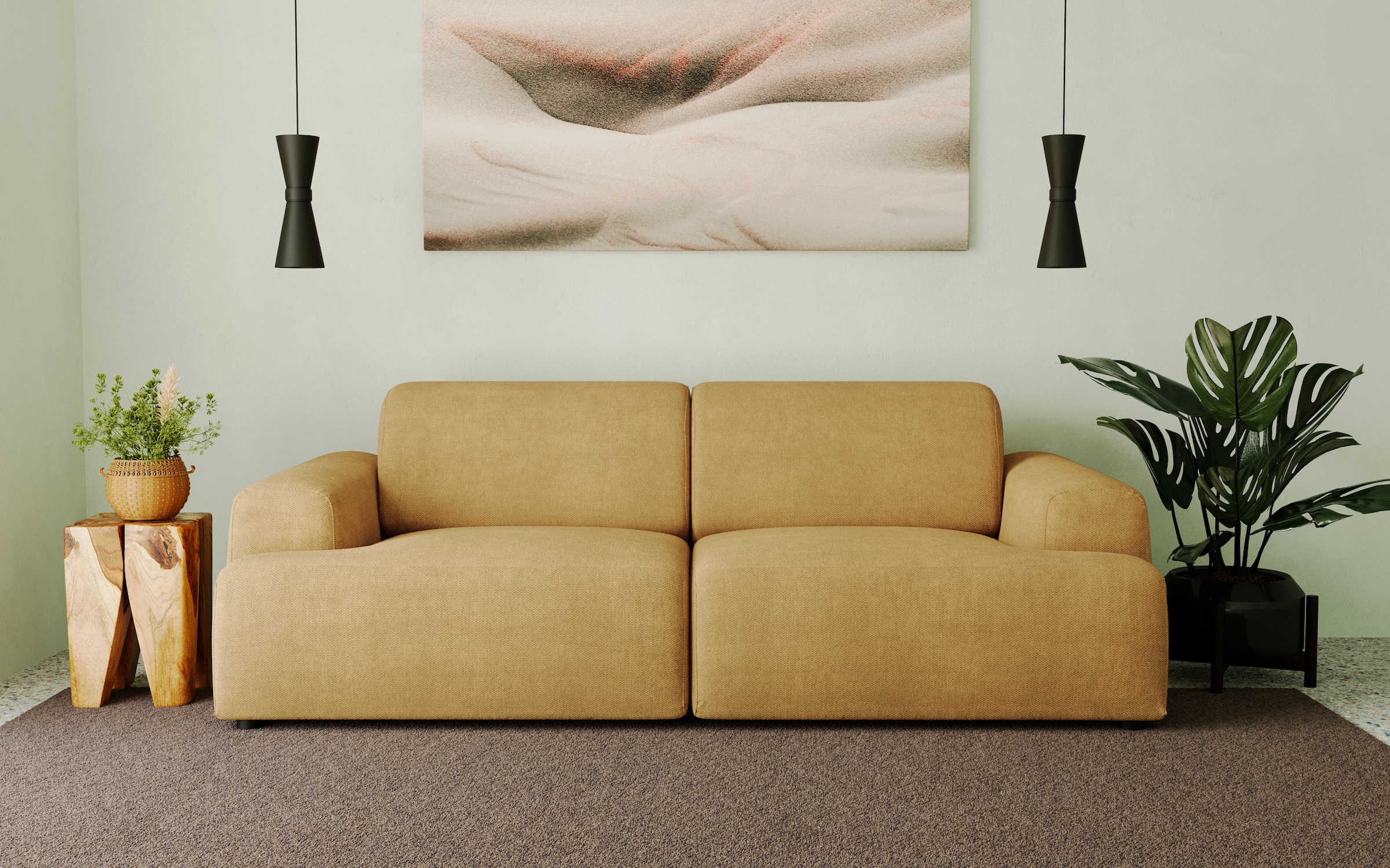 GOODproduct 2,5-places »Linkka, Breite 217 cm« en tissu chenille doux, avec suspension ondulée