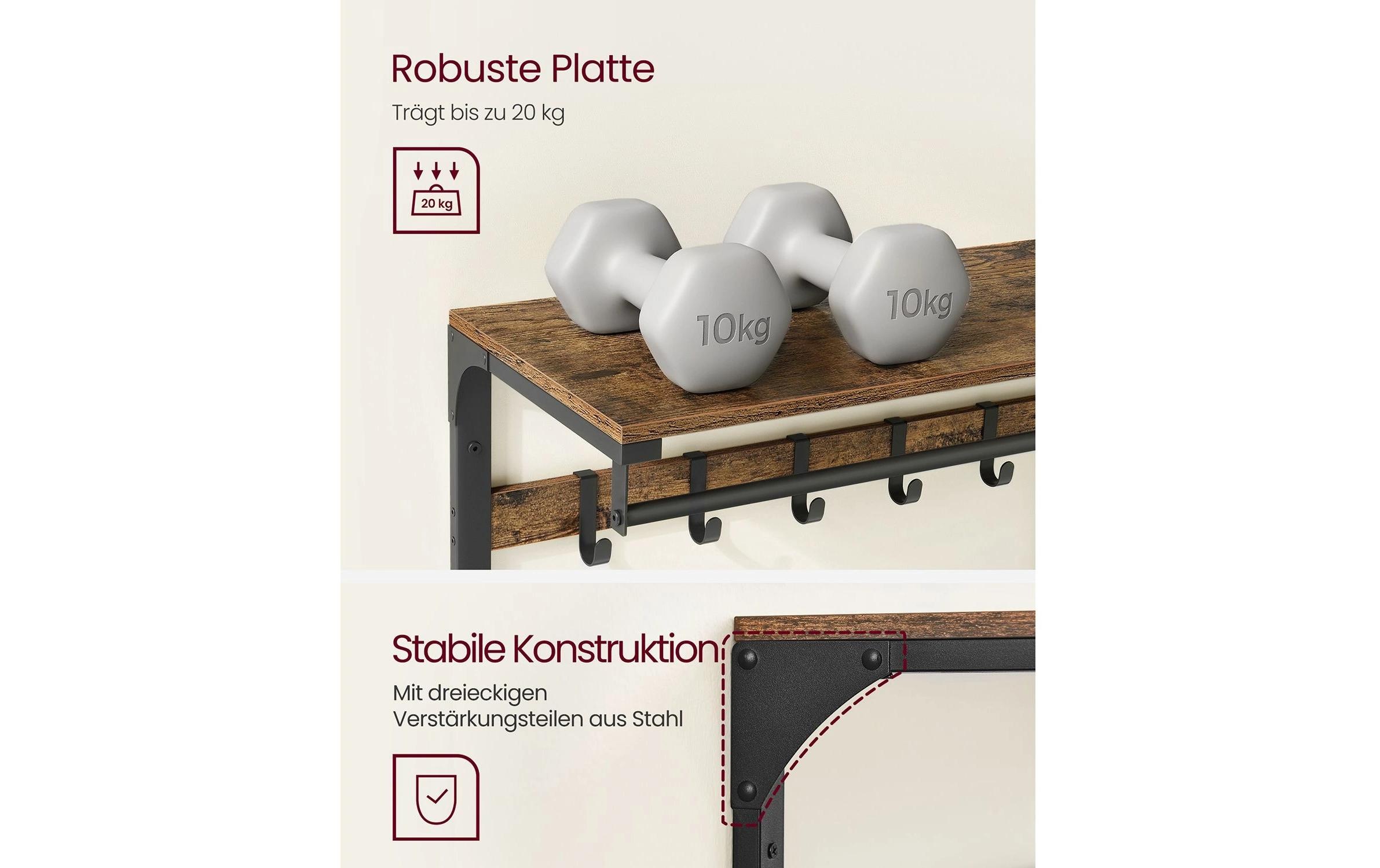 VASAGLE Wandgarderobe »im Industriestil mit Ablage 80 x 30 x 45 cm«