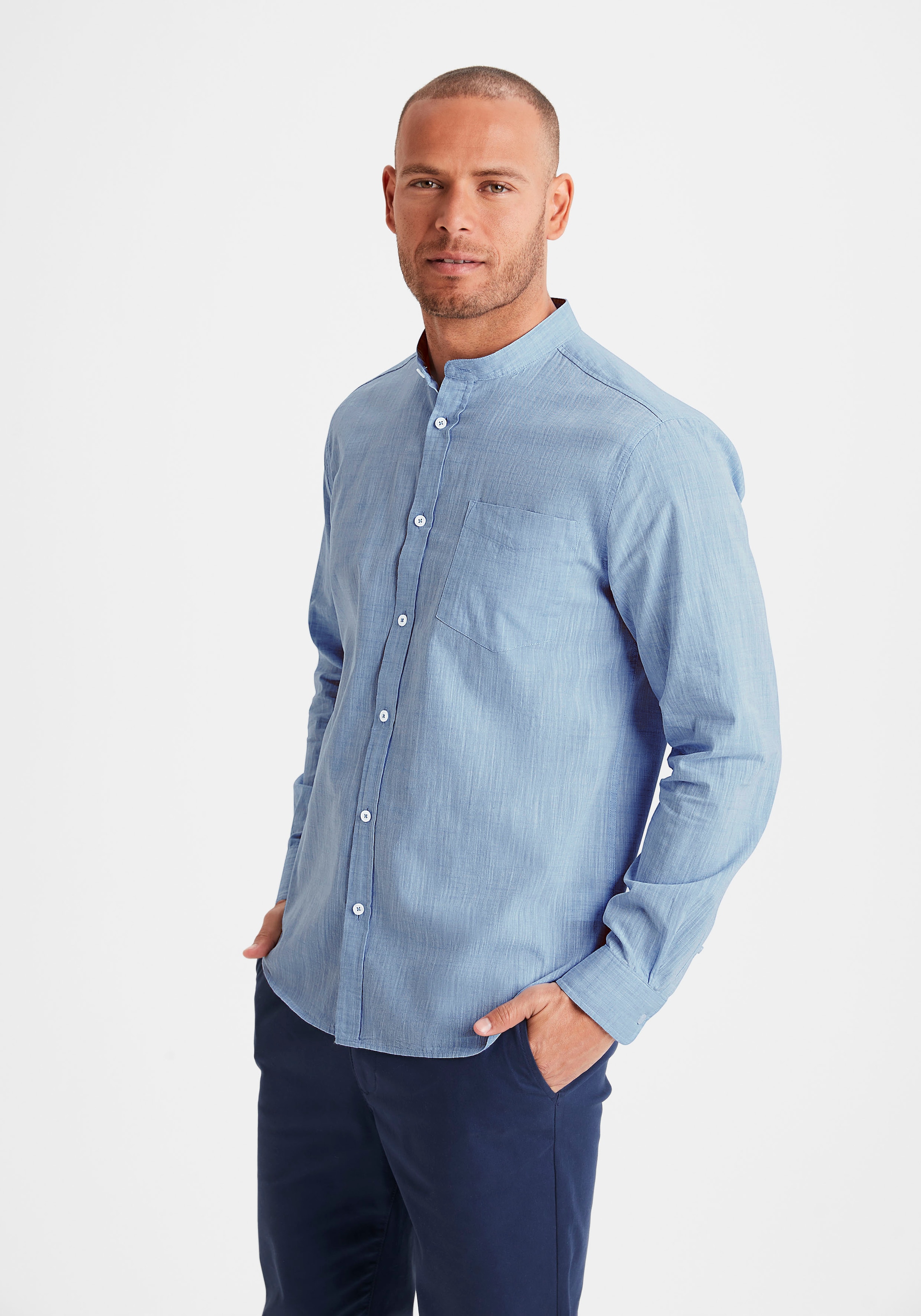 H.I.S Chemise à manches longues »- Freizeithemd mit Strukturoptik, bis Grösse 5XL« coupe régulière, chemise col montant avec poche poitrine, coton pur
