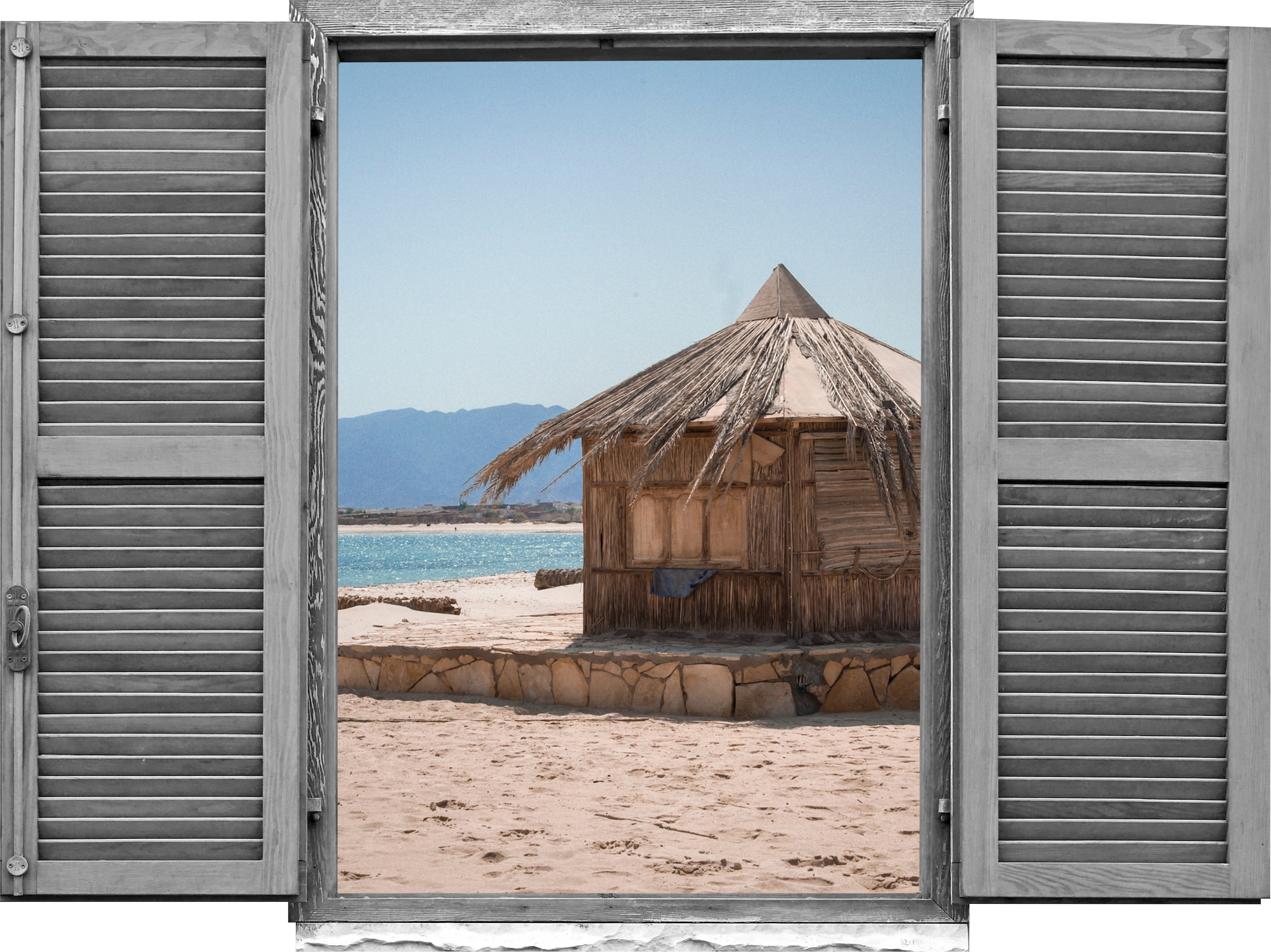 Image of queence Wandtattoo "Hütte am Meer" Wandsticker, Wandbild, selbstklebend, 3D, Fenster