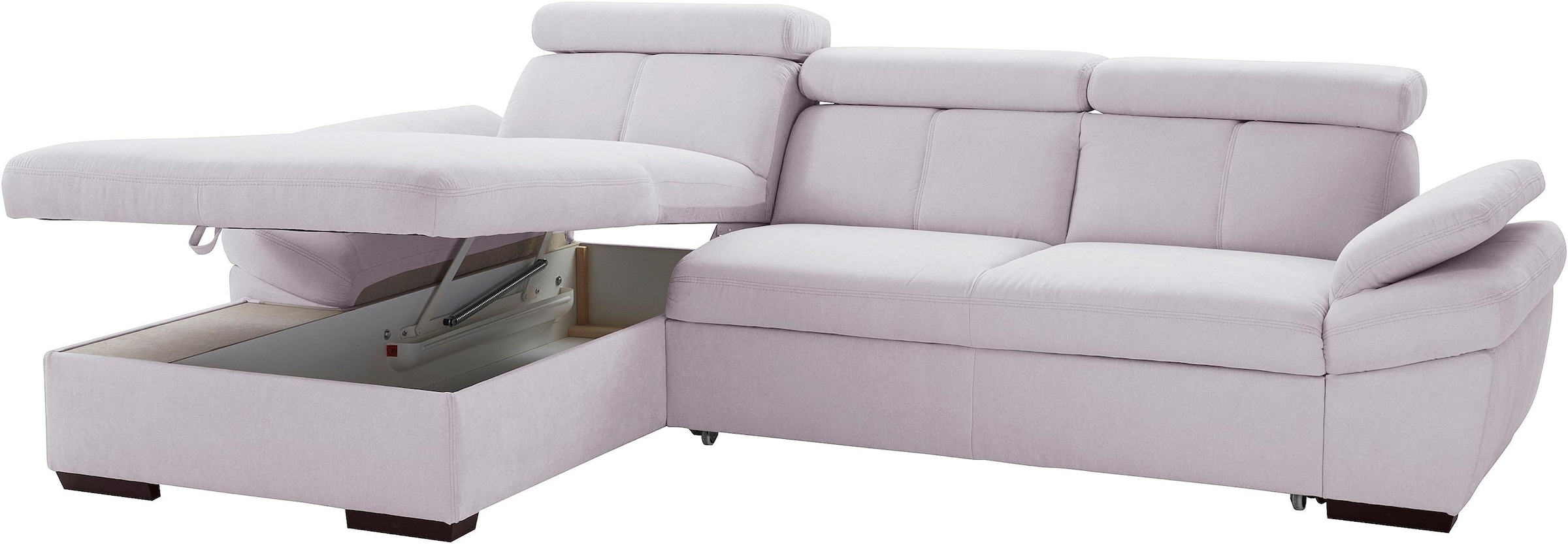 exxpo - sofa fashion Ecksofa »Salerno, inkl. Kopf- und Armteilverstellung, elegant & bequem, L-Form«, wahlweise mit Bettfunktion und Bettkasten, tolle Detailverarbeitung