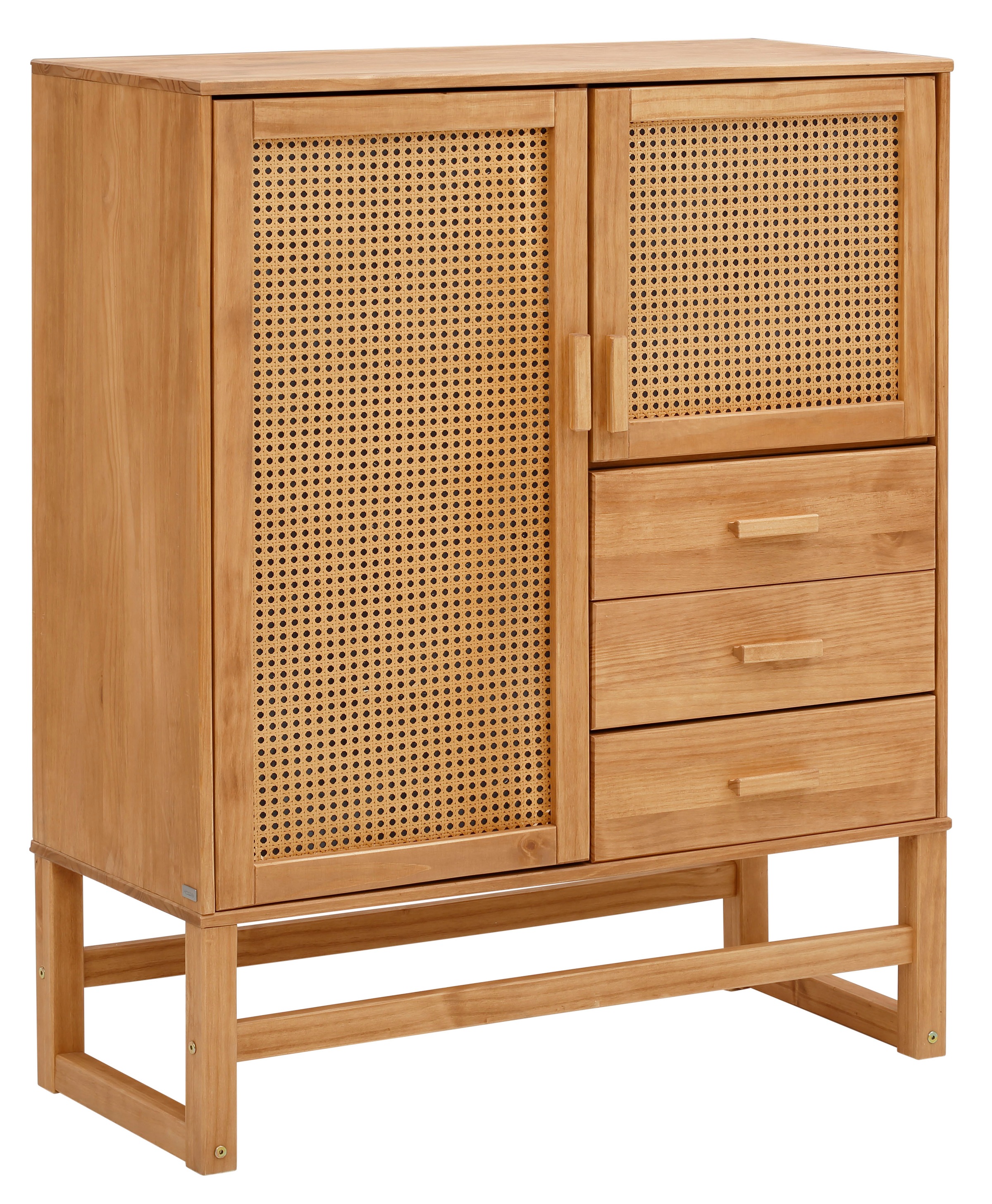 Image of GOODproduct Highboard "Linz" Stauraumschrank mit Rattangeflecht auf den Türfronten, Massivholz