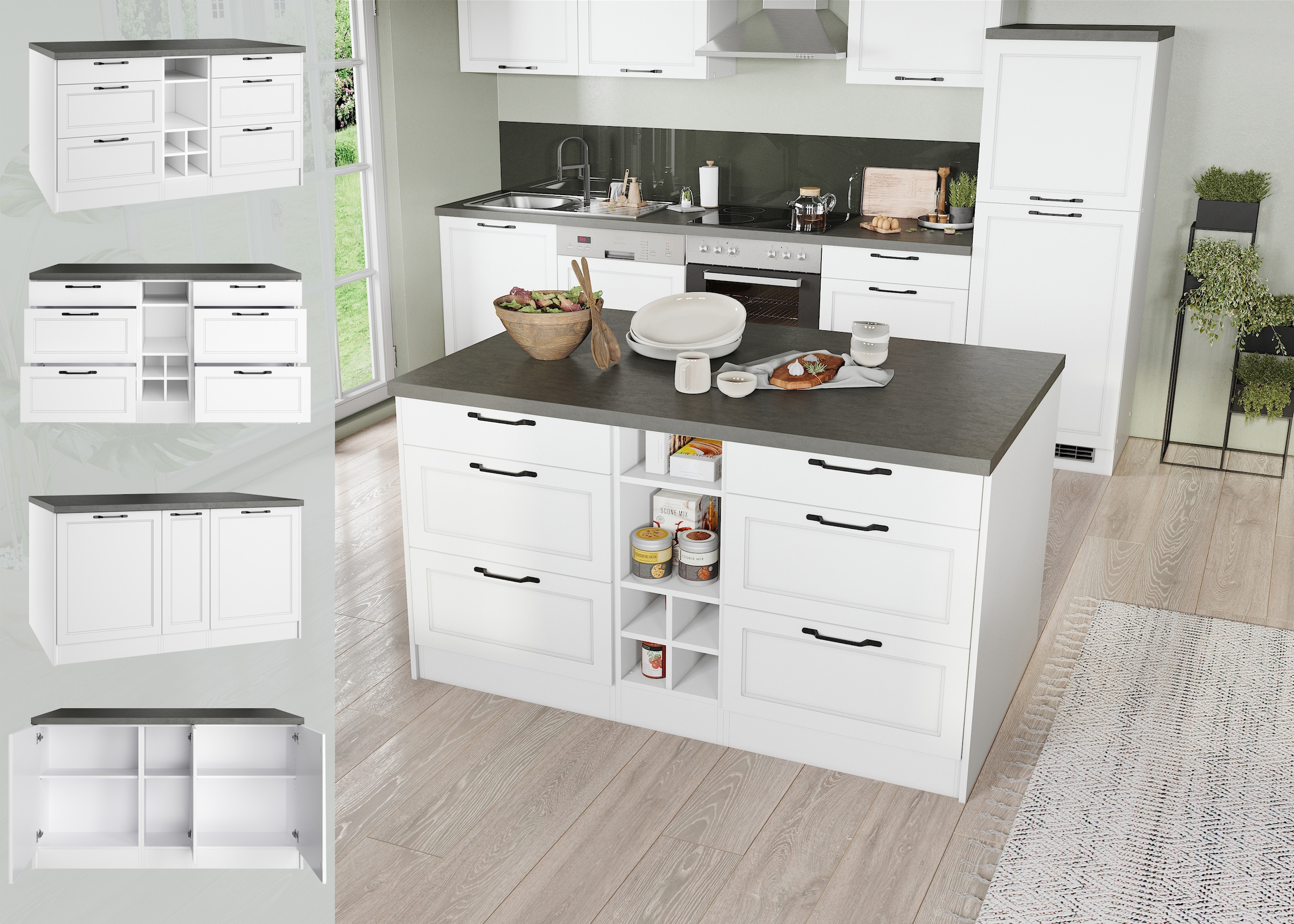 Image of KOCHSTATION Kücheninsel "KS-Lani, Breite 153 cm, mit Flaschenregal" MDF-Fronten, Arbeitsplatte 38mm stark