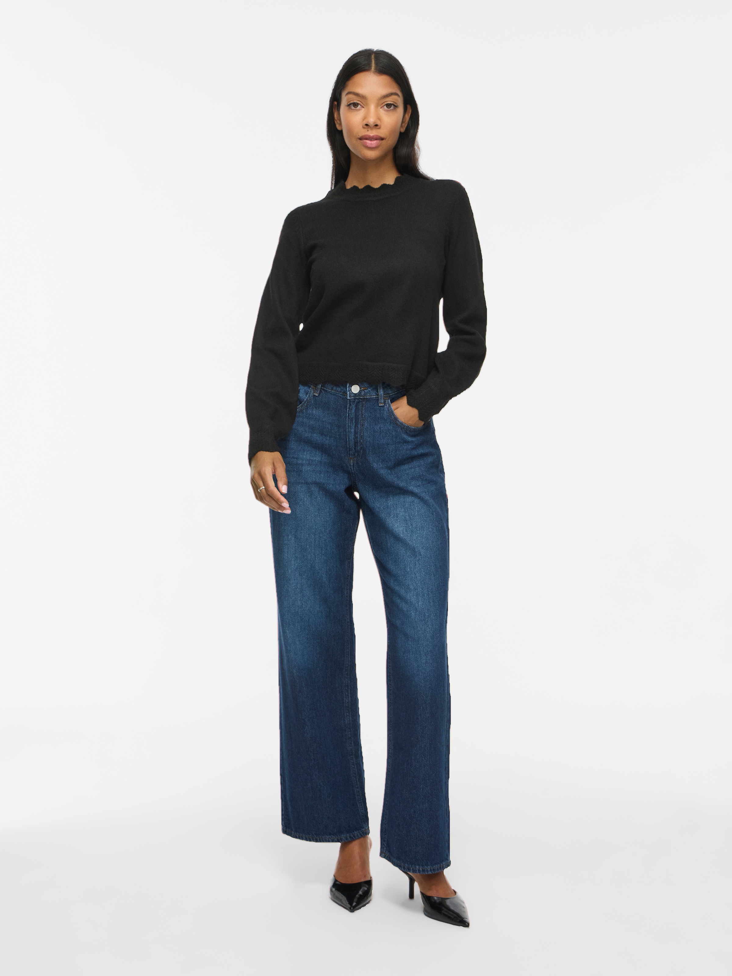 Vila Pull en tricot »VINIKOLINA O-NECK L/S KNIT TOP - NOOS« mélange de matériaux, coupe régulière