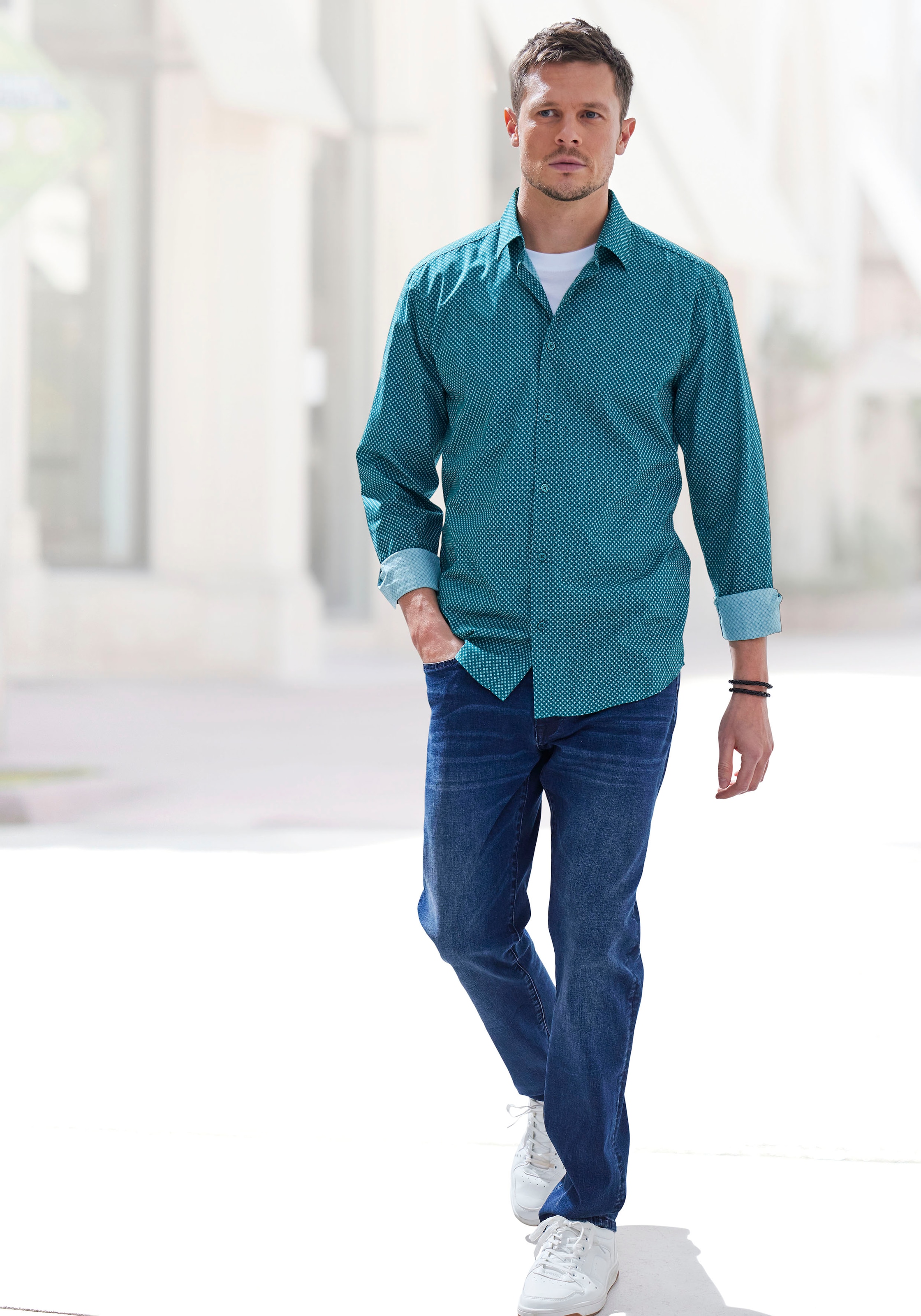 H.I.S Langarmhemd »Regular fit«, mit Haifischkragen und allover Print aus reiner Baumwolle