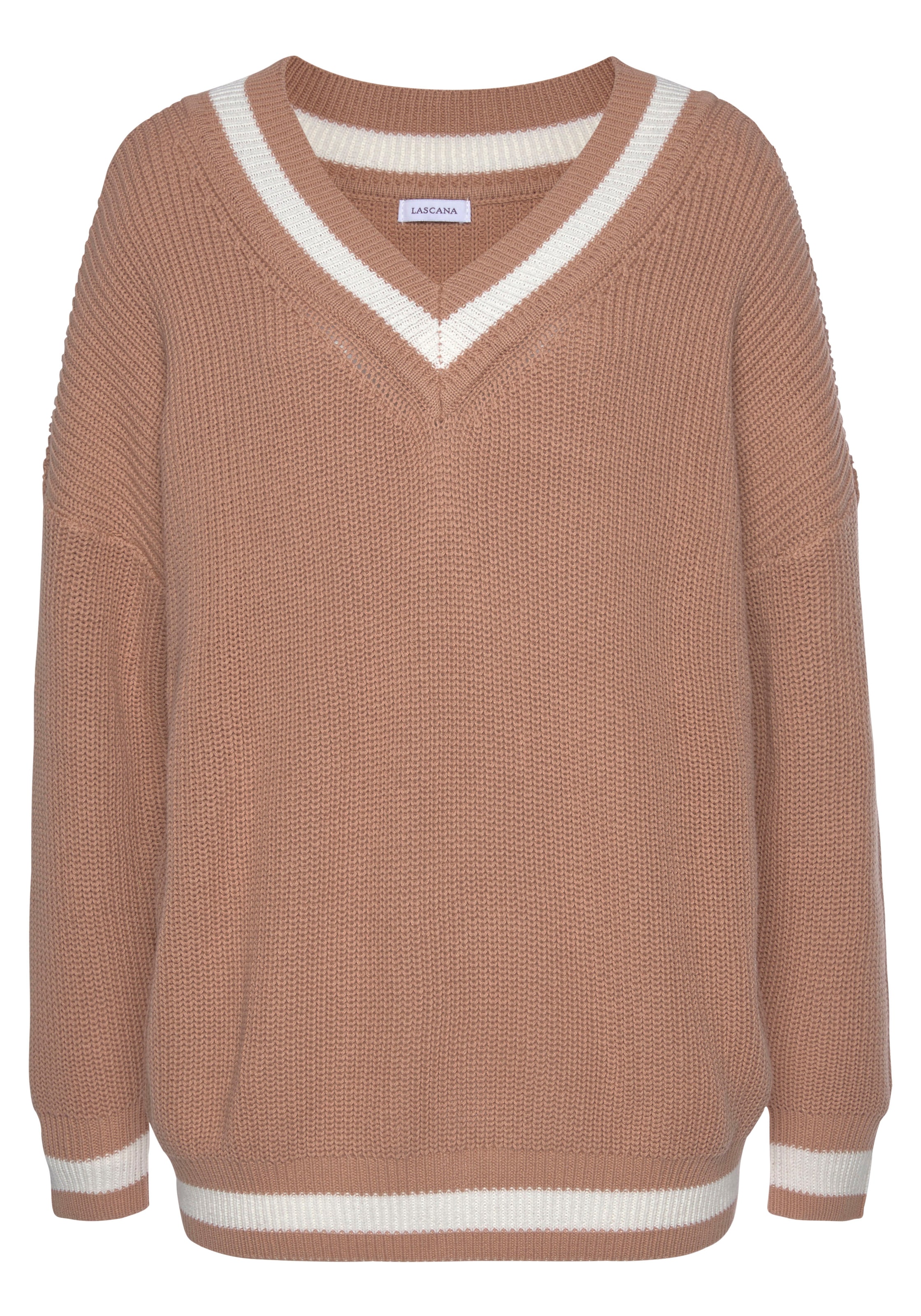 LASCANA V-Ausschnitt-Pullover, mit Streifen-Details, weicher Strickpullover, casual-chic