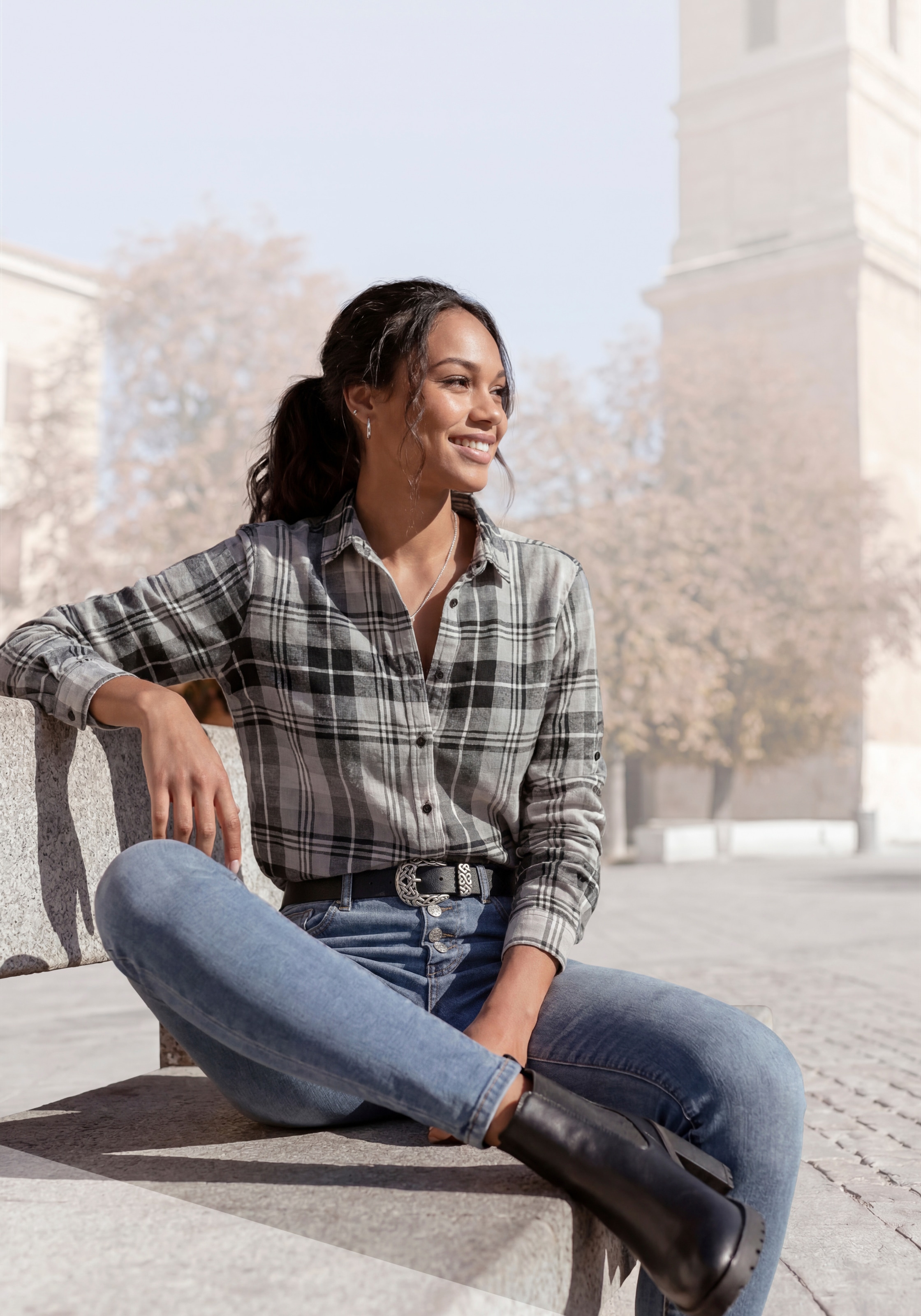 Buffalo Hemdbluse »aus weichem Flanell mit Karomuster« lässiges Karohemd, Karobluse aus Baumwolle, Westernbluse, Flanellhemd