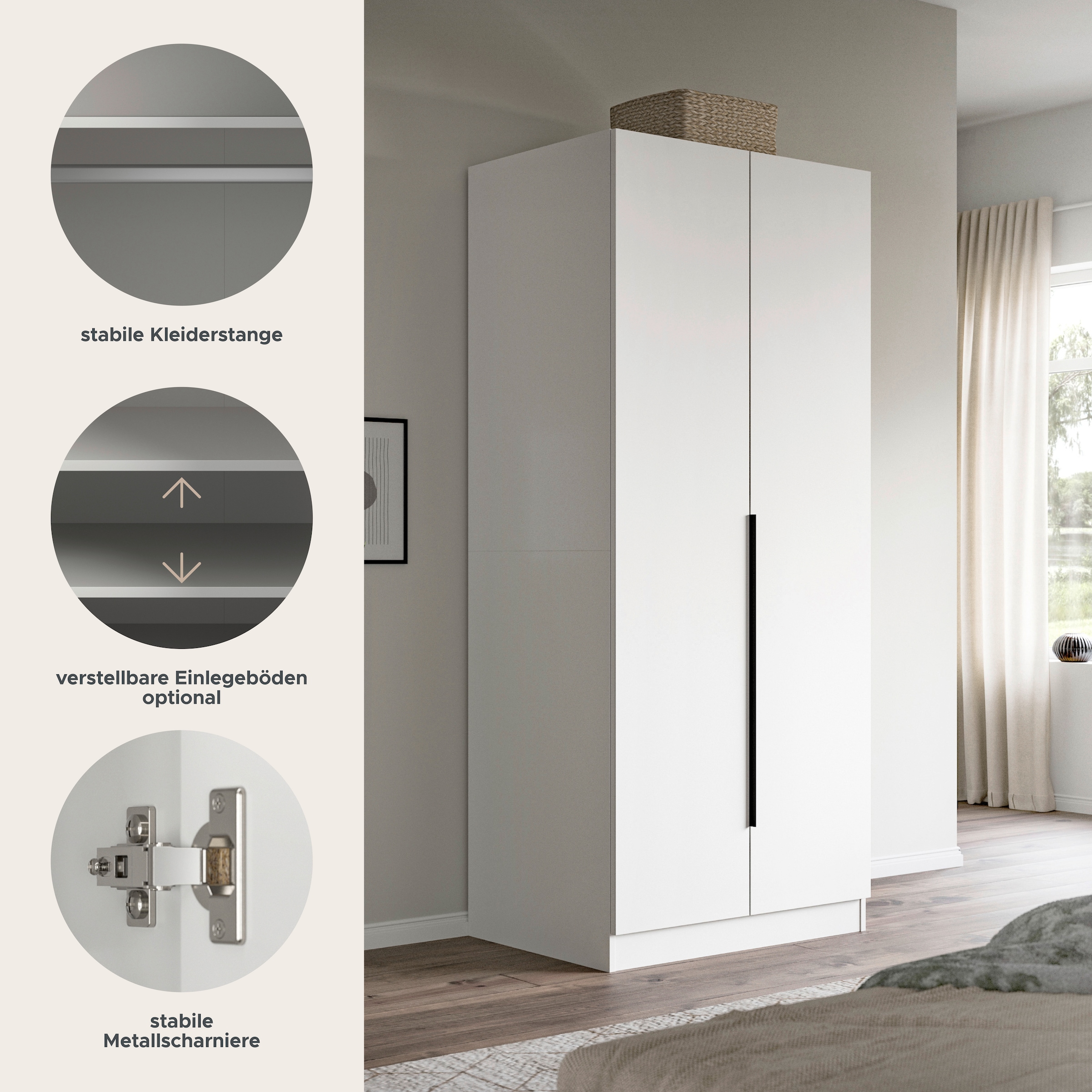 Home affaire Armoires à vêtements »Skarde Schlafzimmerschrank, Garderobe, Schrank, Bestseller« Otto Bestseller Garderobe Schlafzimmerschrank,  Breite: 80 cm, weiss, Kleiderstange, Einlegeboden