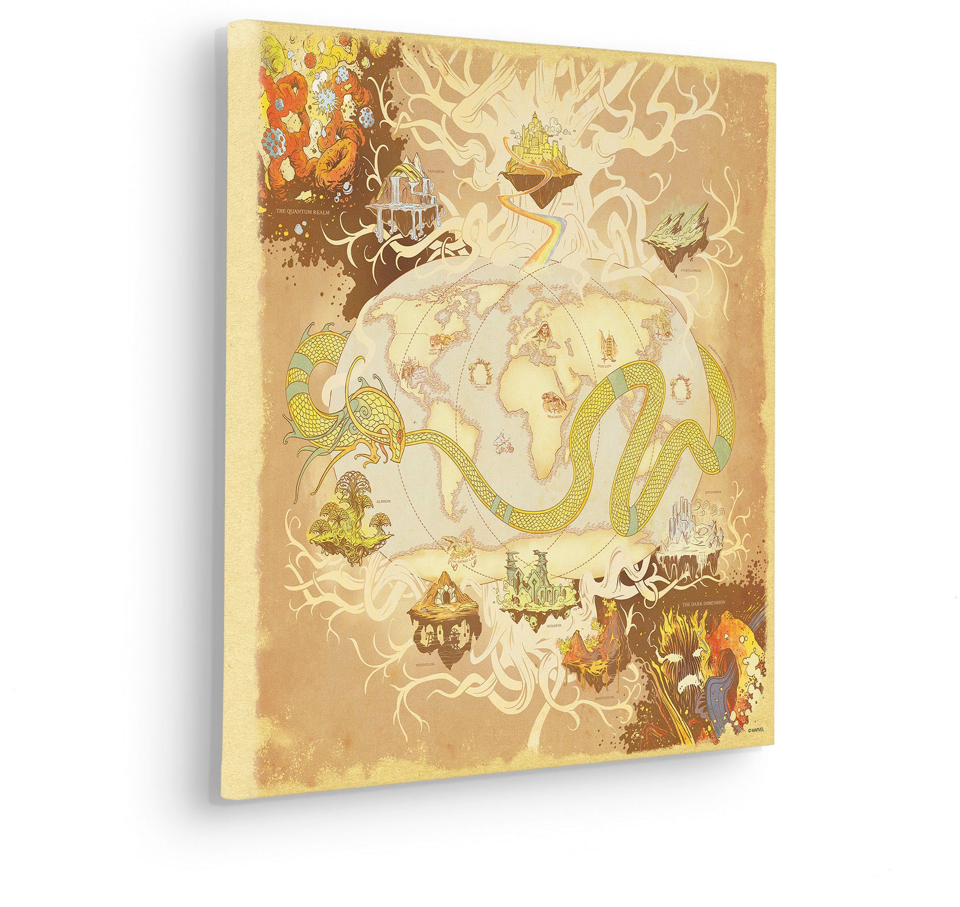 Komar Leinwandbild »Marvel World Map - Grösse 40 x 40 cm«, Disney, (1 St., 40 x 40 cm (Breite x Höhe), Keilrahmenbild mit Echtholzrahmen, Kinderzimmer