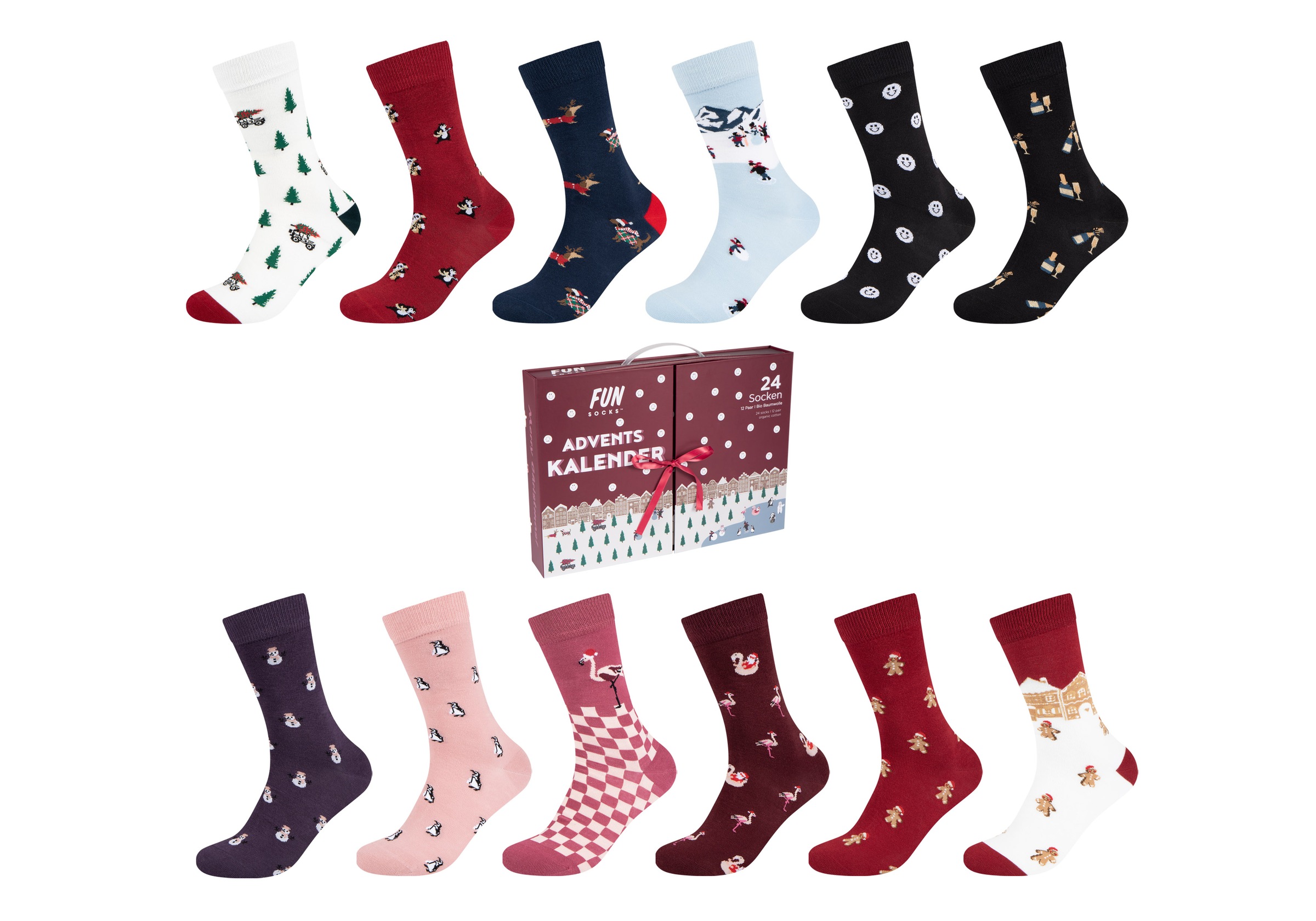 Image of Fun Socks Adventskalender "Motifs" Es liegt keine Altersempfehlung vor mit Weihnachtsmotiven, elastischer Bund