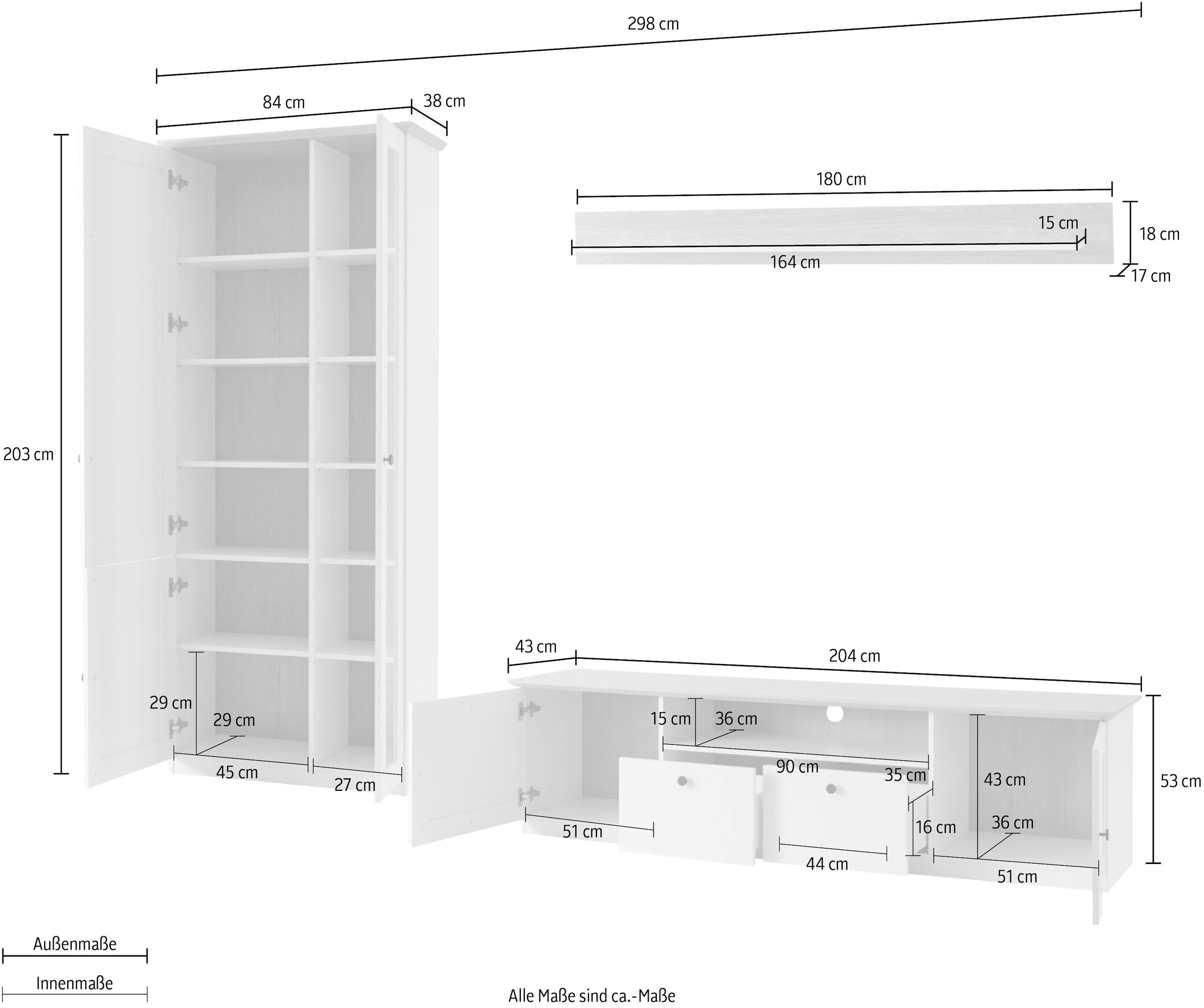 GOODproduct Wohnwand »Brest, Anbauwand im Landhausstil, Komplettset, Wohnzimmer-Set« Set, 3 Stk. tlg.