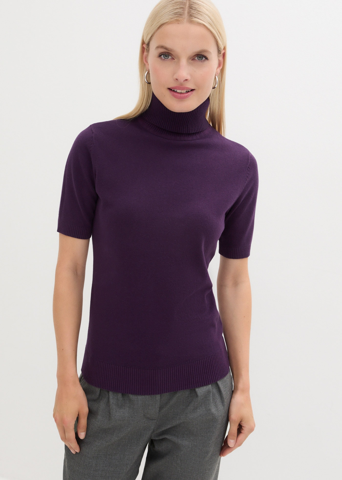 Image of bonprix Kurzarmpullover "Rollkragenpullover, Kurzarm" im Feinstrick-Baumwoll-Mix, mit hohem Rollkragen