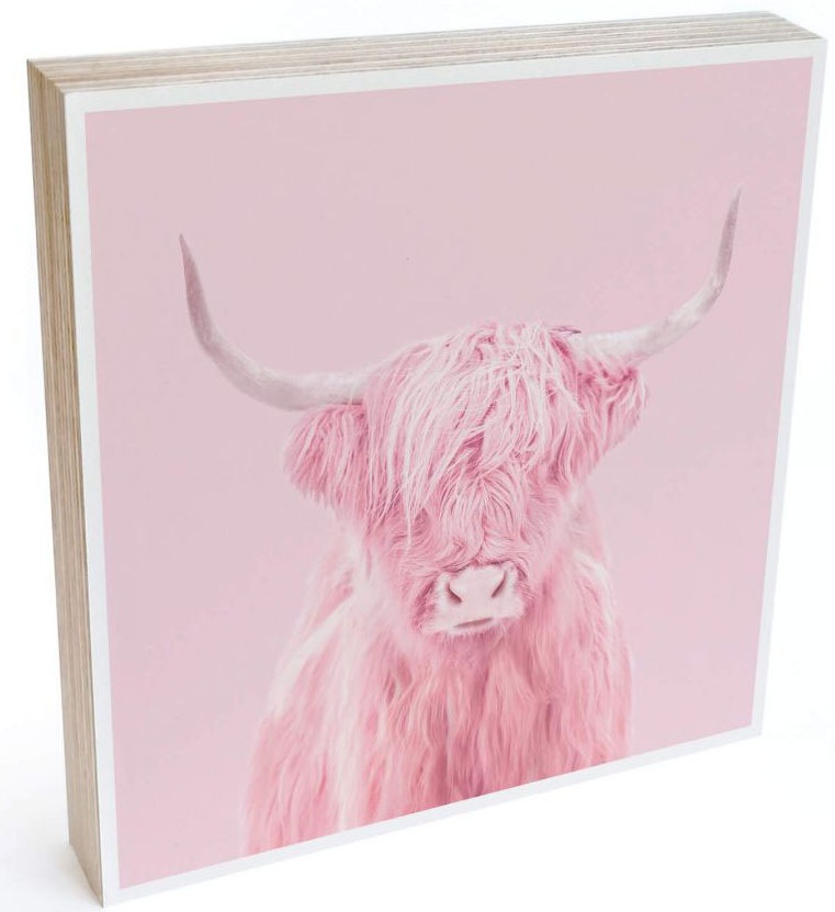 Image of Wall-Art Holzbild »Tischdeko Rosa Highland Cow«, (1 St.) bei Ackermann Versand Schweiz