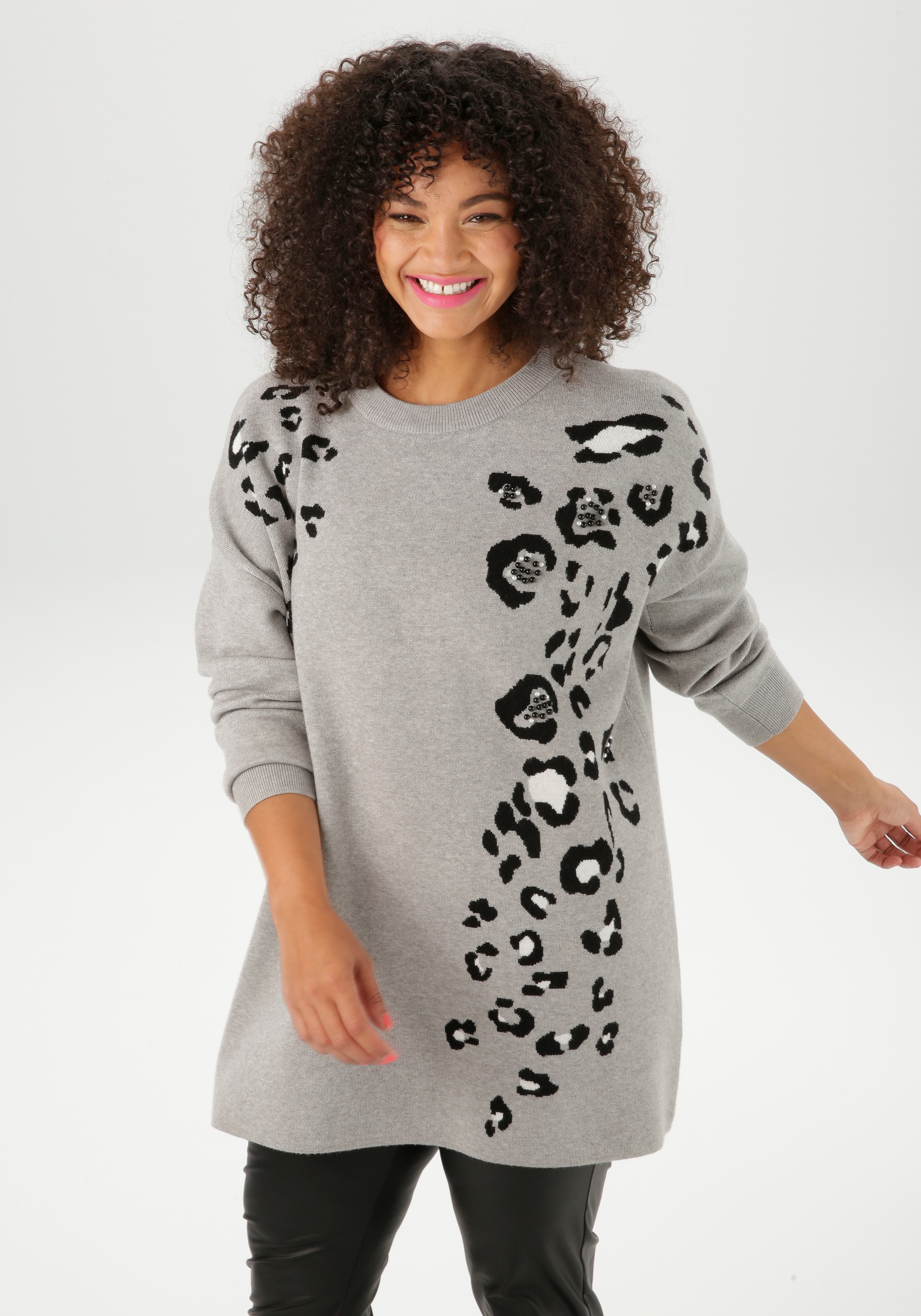Image of Aniston PLUS Strickpullover mit Animal-Deatils und Perlen