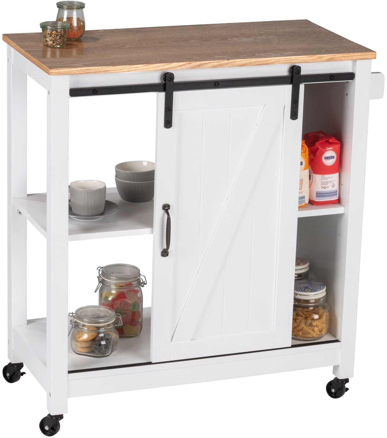 Image of WENKO Küchenwagen, (Servierwagen, Beistellwagen), Kiefernholz kombiniert mit Eschenholzfurnier, Eisen MDF und PP bei Ackermann Versand Schweiz