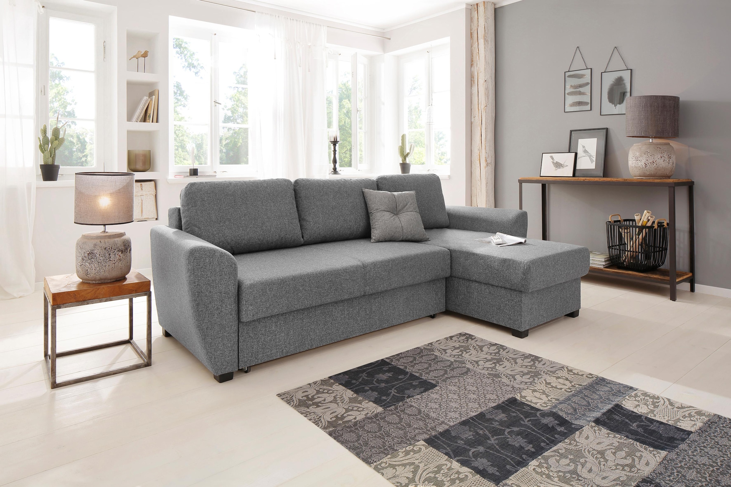 Home affaire Ecksofa »Quin L-Form« mit Bettfunktion, Bettkasten und Zierkissen, mit Federkern