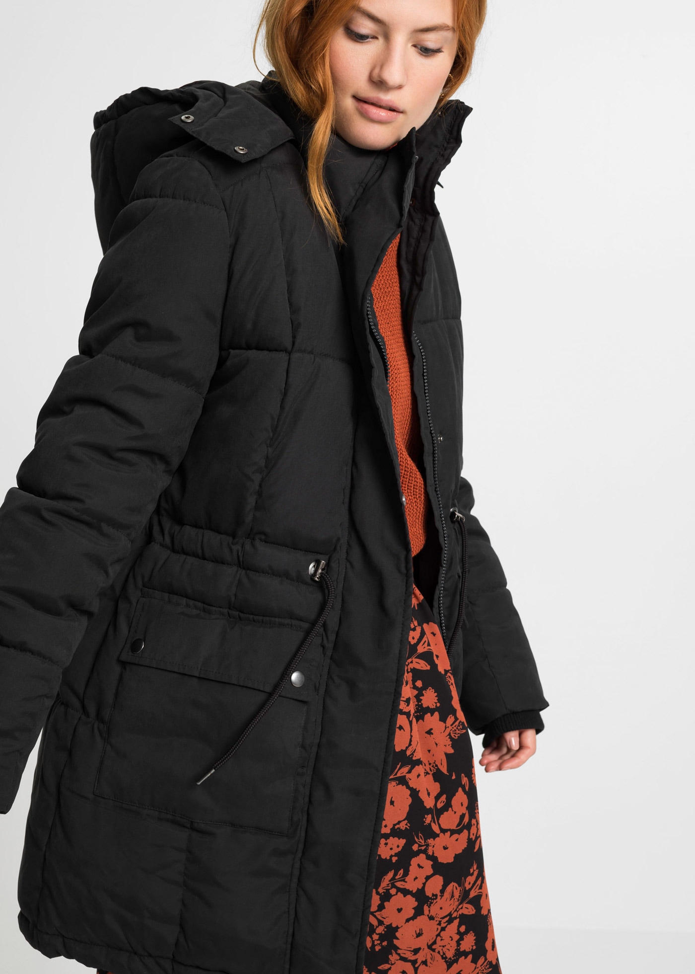 bonprix Veste d'hiver »Winterjacke mit verstellbarem Taillenbündchen« mit Kapuze Winterjacke mit abnehmbarer Kapuze und verstellbarem Taillenbündchen