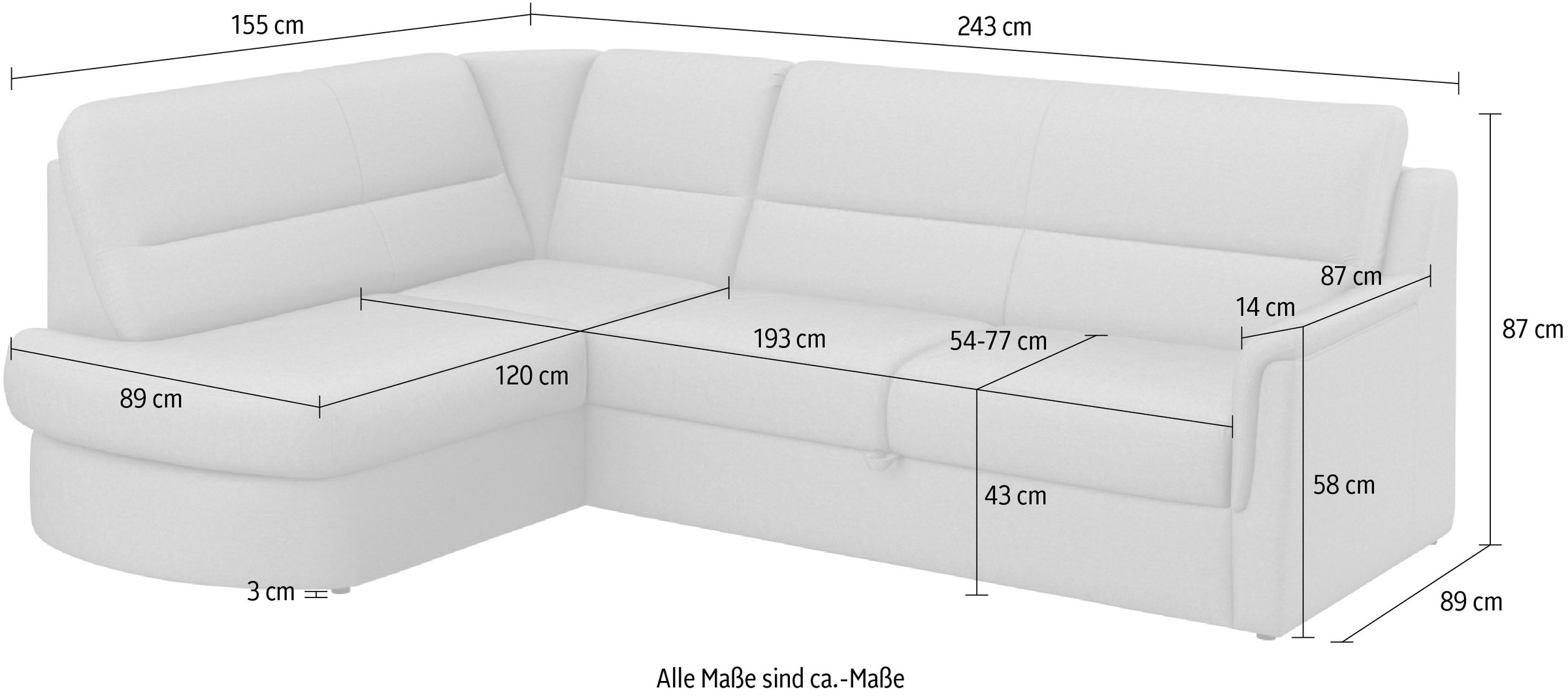 sit&more Ecksofa »Panini L-Form«, wahlweise mit Vorziehsitz und Bettkasten