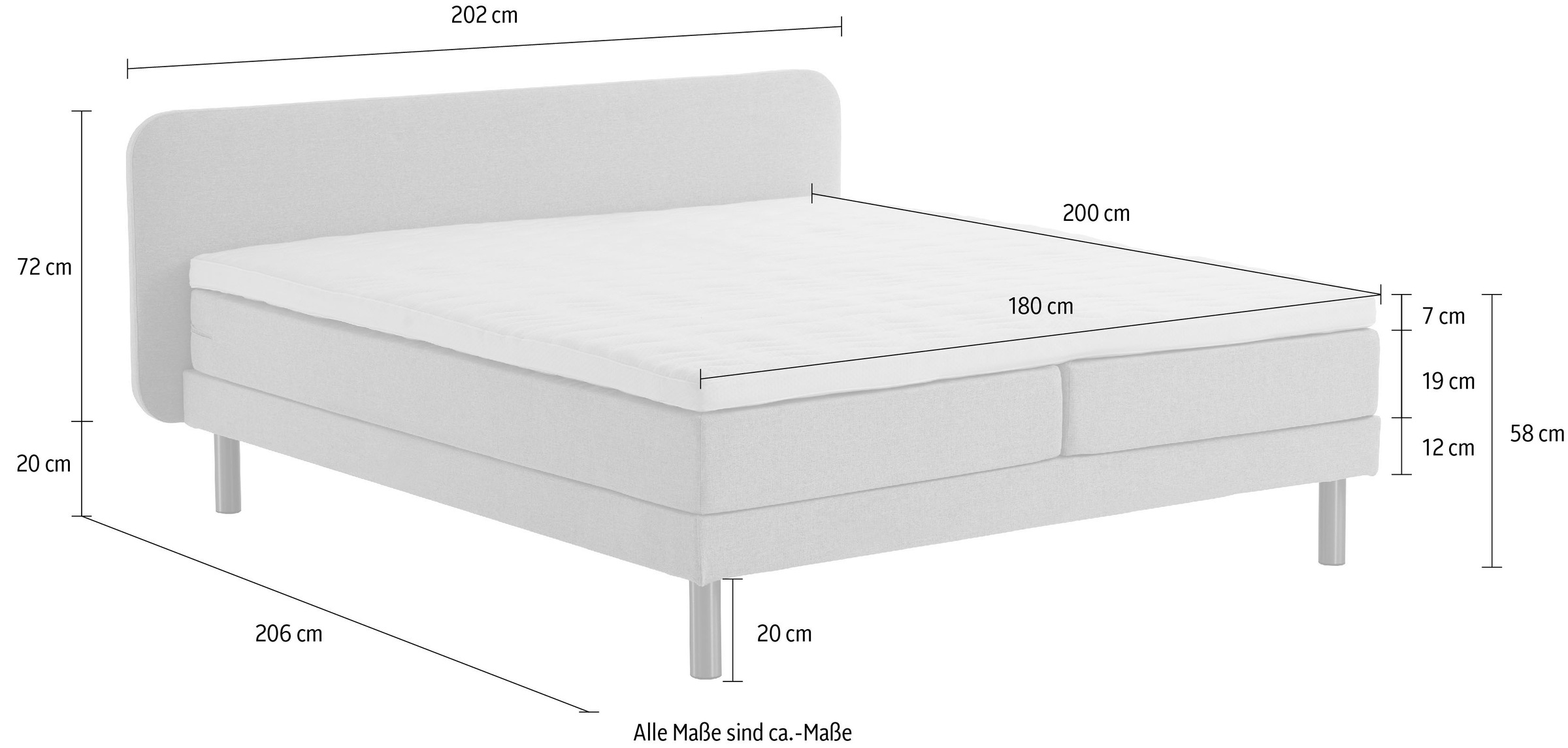 ATLANTIC home collection Boxspringbett »Carola«, mit 7-Zonen-Taschen-Federkernmatratze und Komfortschaum-Topper