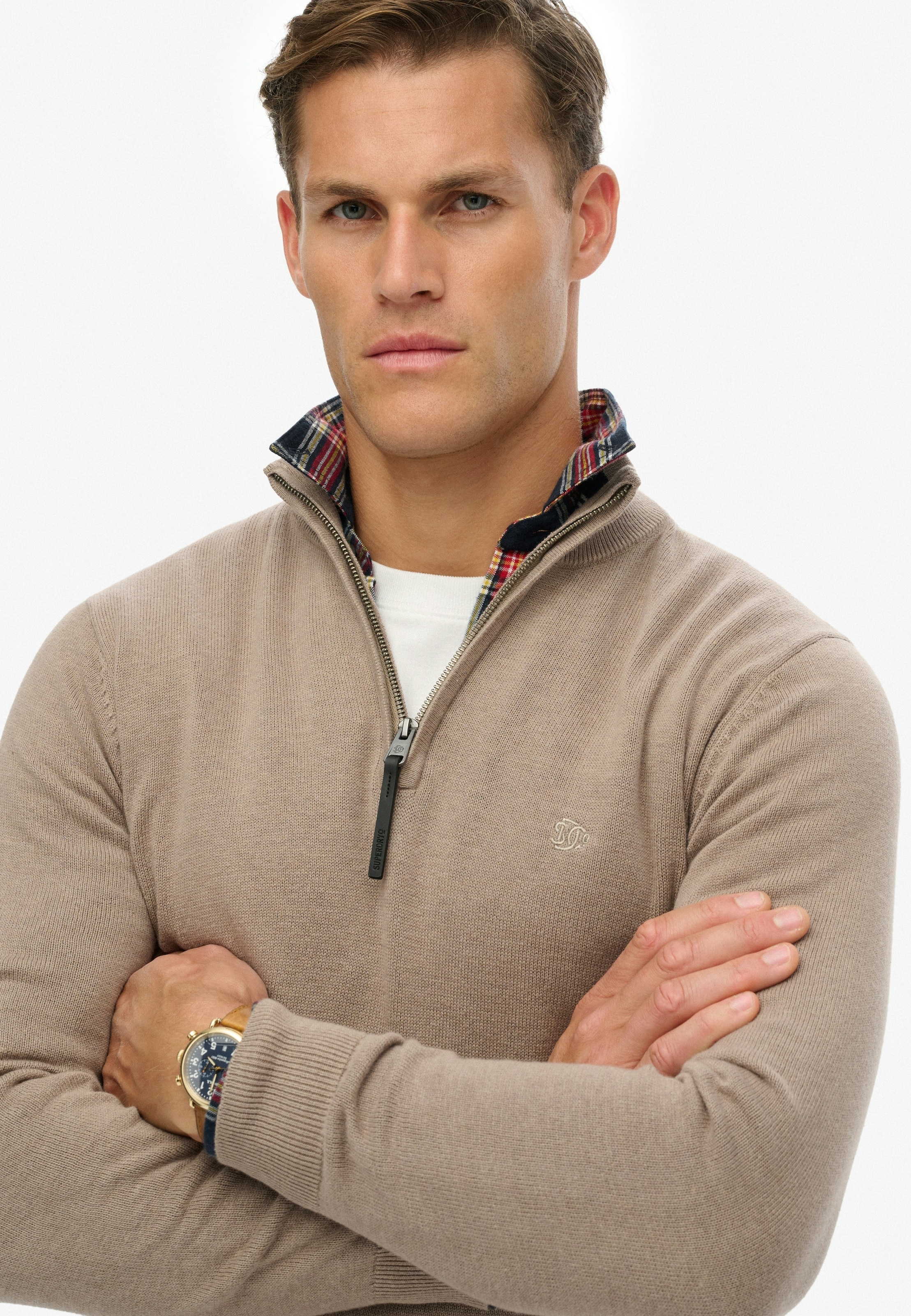 Superdry Troyer »ESSENTIALS COTTON HALF ZIP« aus Baumwolle, Slim Fit, hochschliessender Kragen mit Reissverschluss