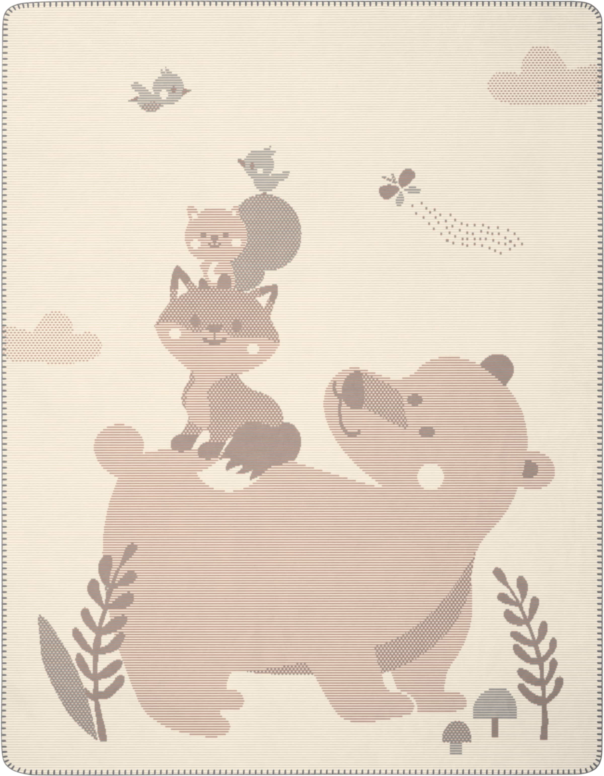 Image of Biederlack Babydecke "Babydecke Foxy&Friends" 75 x 100, mit Zierstich