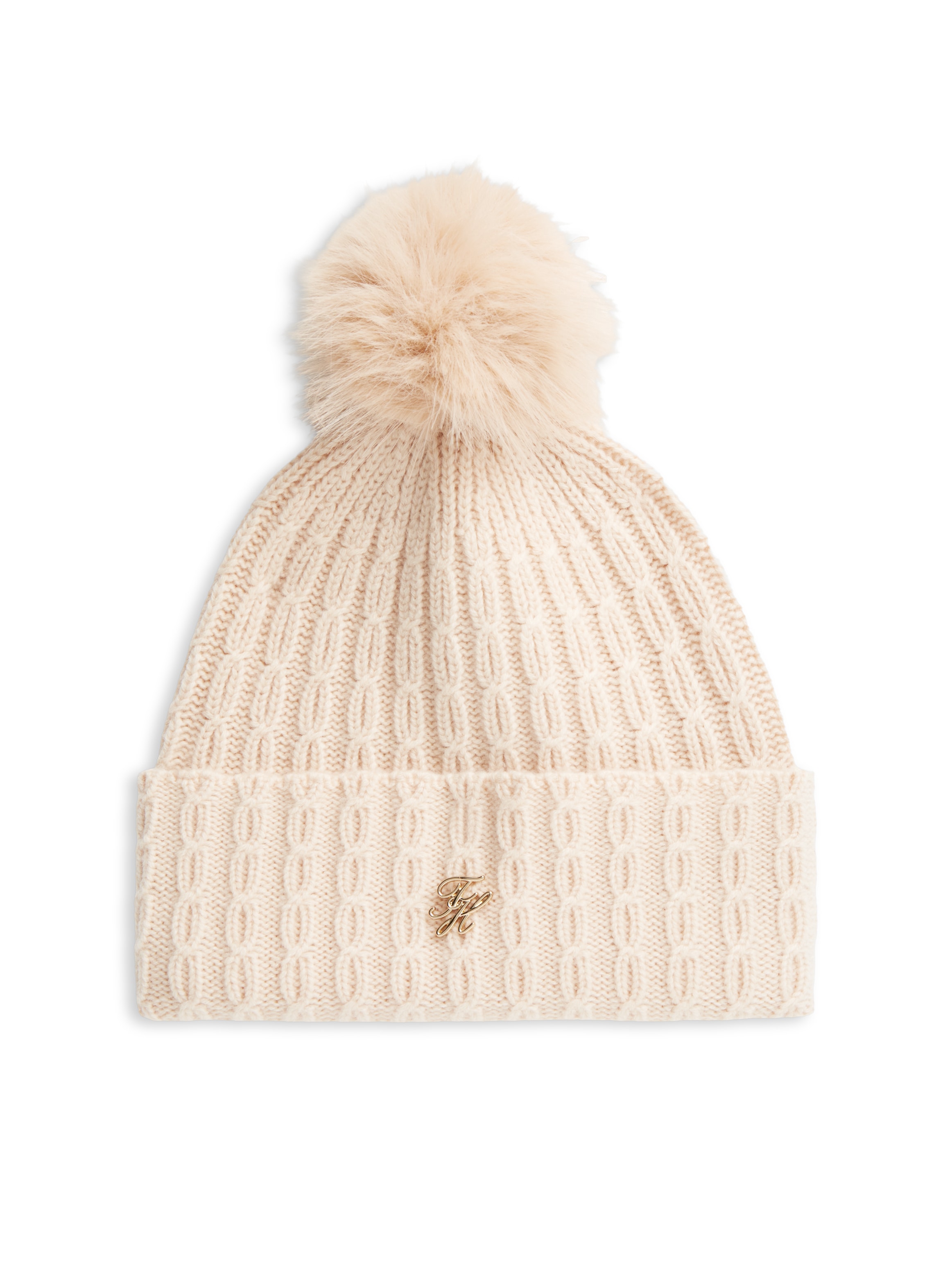 Tommy Hilfiger Bonnet »TH SCRIPT CABLE POM« avec une part de cachemire
