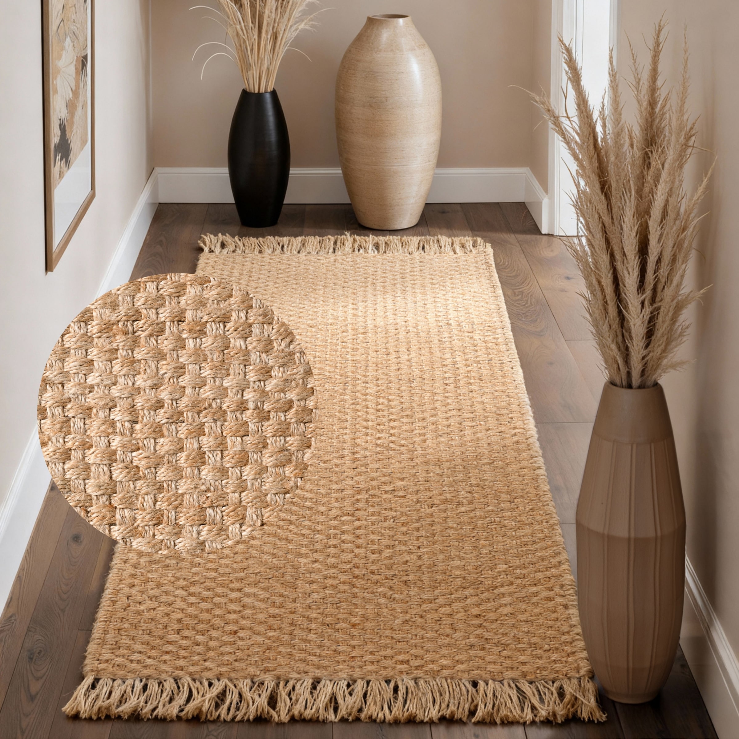 Image of HANSE Home Teppich "Fjord" rechteckig 10 mm Höhe Jute, Handgemacht, Naturteppich, Wohnzimmer, Läufer, Fransen