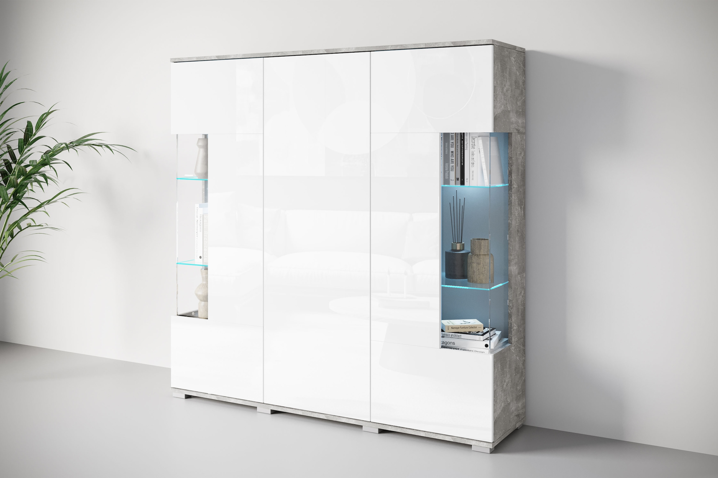 GOODproduct Highboard »Kenia« 1 Stk. tlg. Modernes Highboard, mit Glastüren, Breite 135 cm