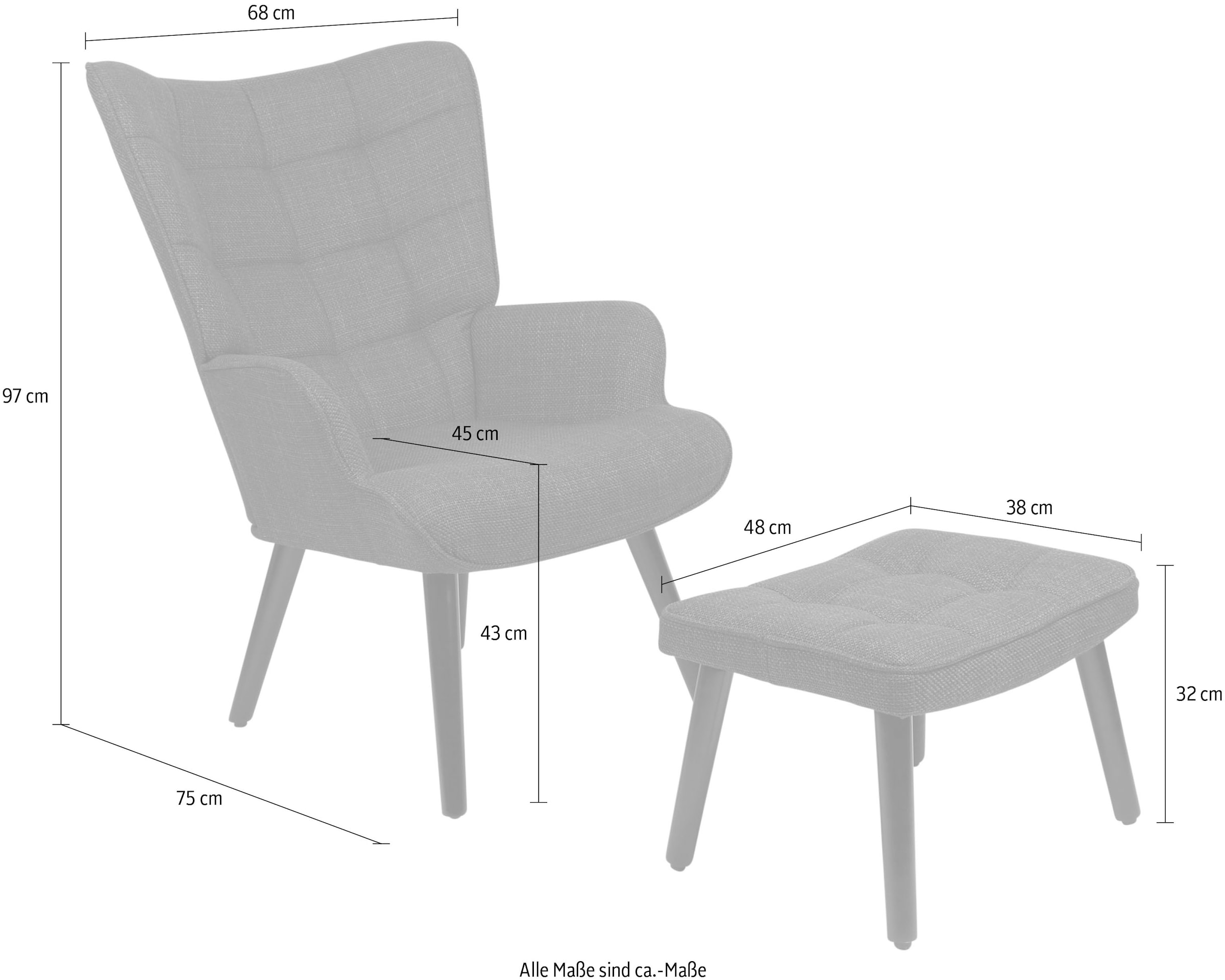 HELA Loungesessel »PAROS«, (Set, 2 St., Sessel mit Hocker), Sessel mit Hocker;Loungesessel;4-Fuss Massiv;Webstoff;Armlehnen