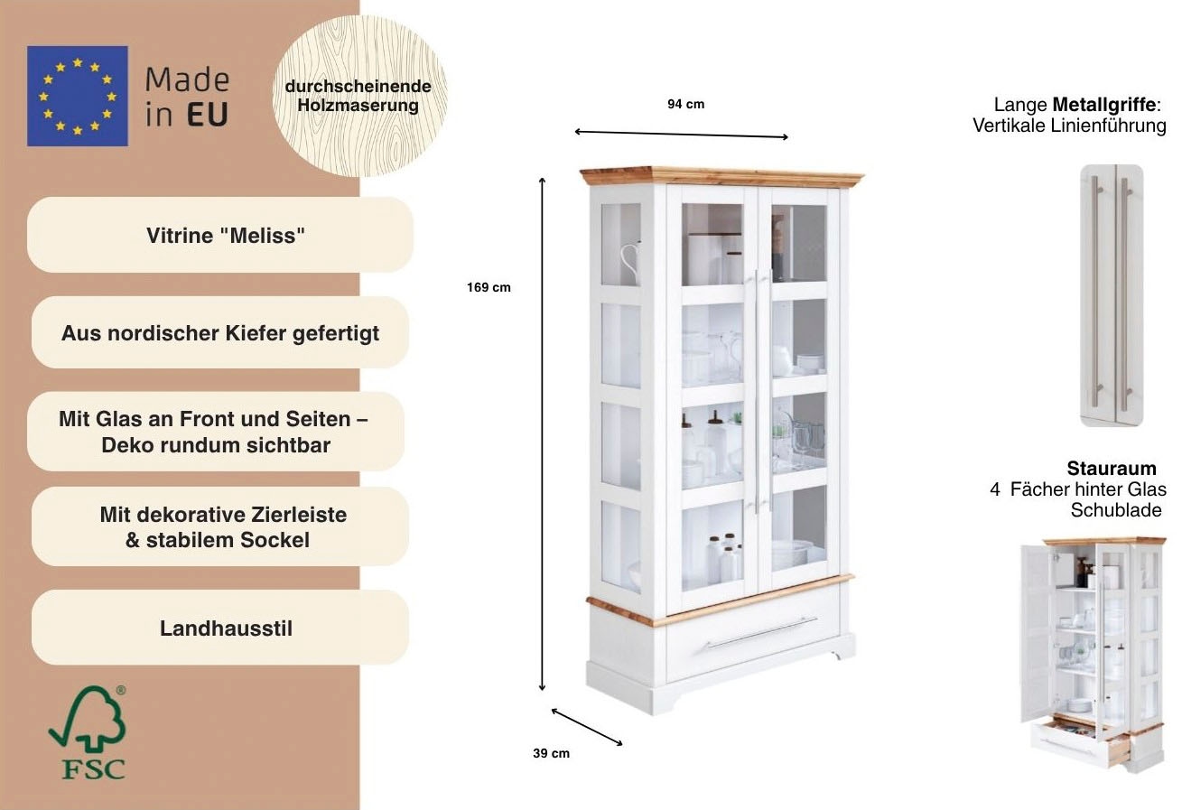 GOODproduct Vitrines »Meliss« Höhe 169 cm, Breite 94 cm, 2-türig, Kiefer massiv, FSC®