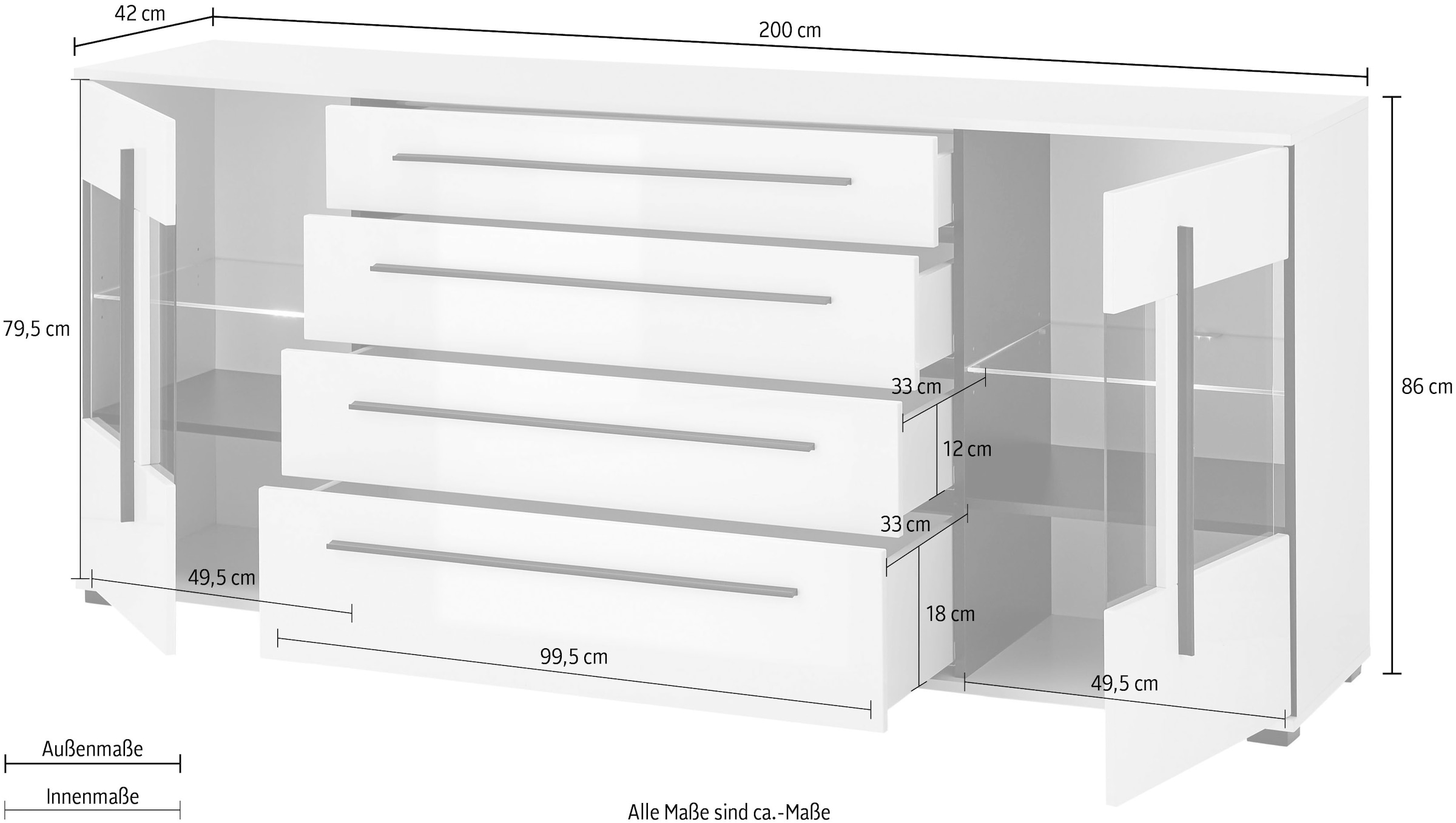 Home affaire Sideboard »Cantara, moderner Schrank, Kommode in Eiche Evoke oder weiss« schwarze Stangengriffe, ausreichend Stauraum, vielseitig einsetzbar