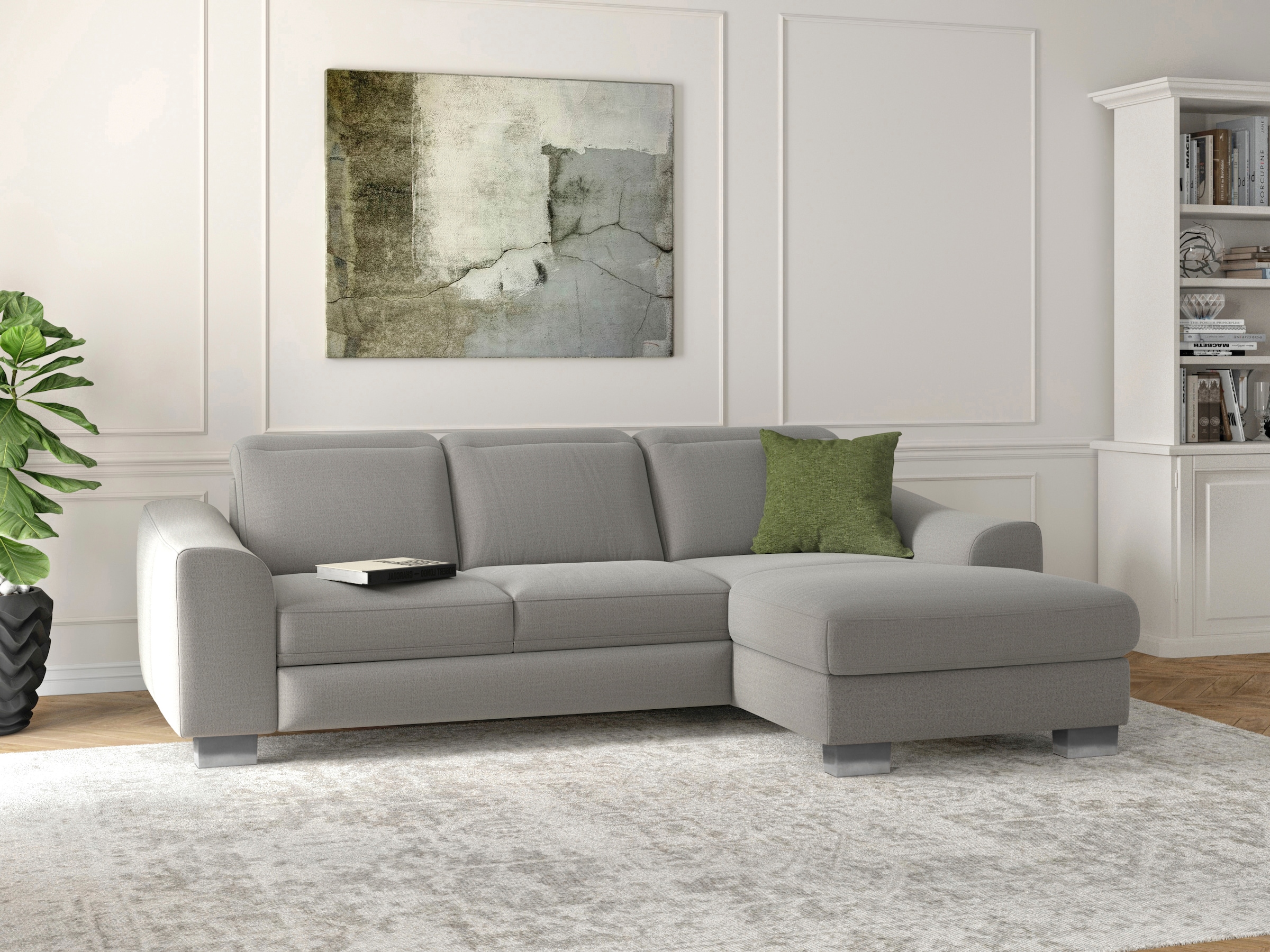 sit&more Ecksofa »Dundee L-Form« mit Federkern und Edelstahlfüssen, wahlweise mit Kopfteilverstellung