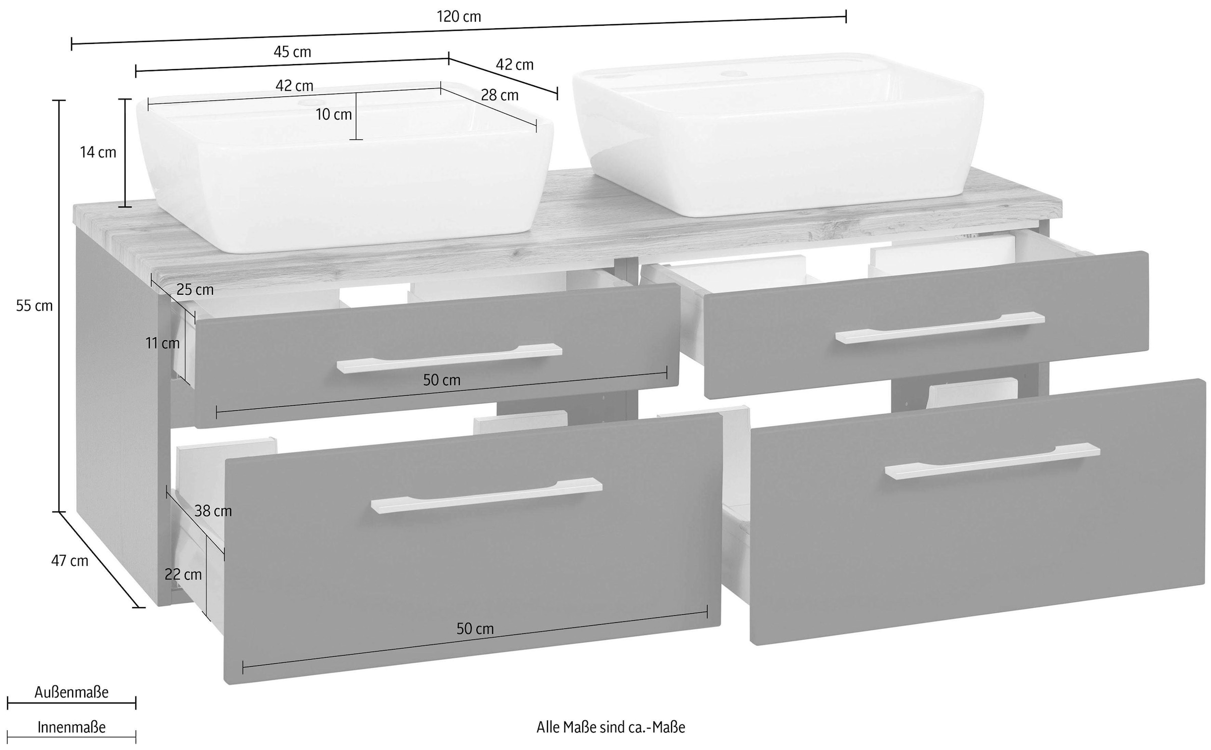 welltime Waschbeckenunterschrank »Davos«, Badmöbel, Waschtisch inkl. Waschbecken, Breite 120 cm