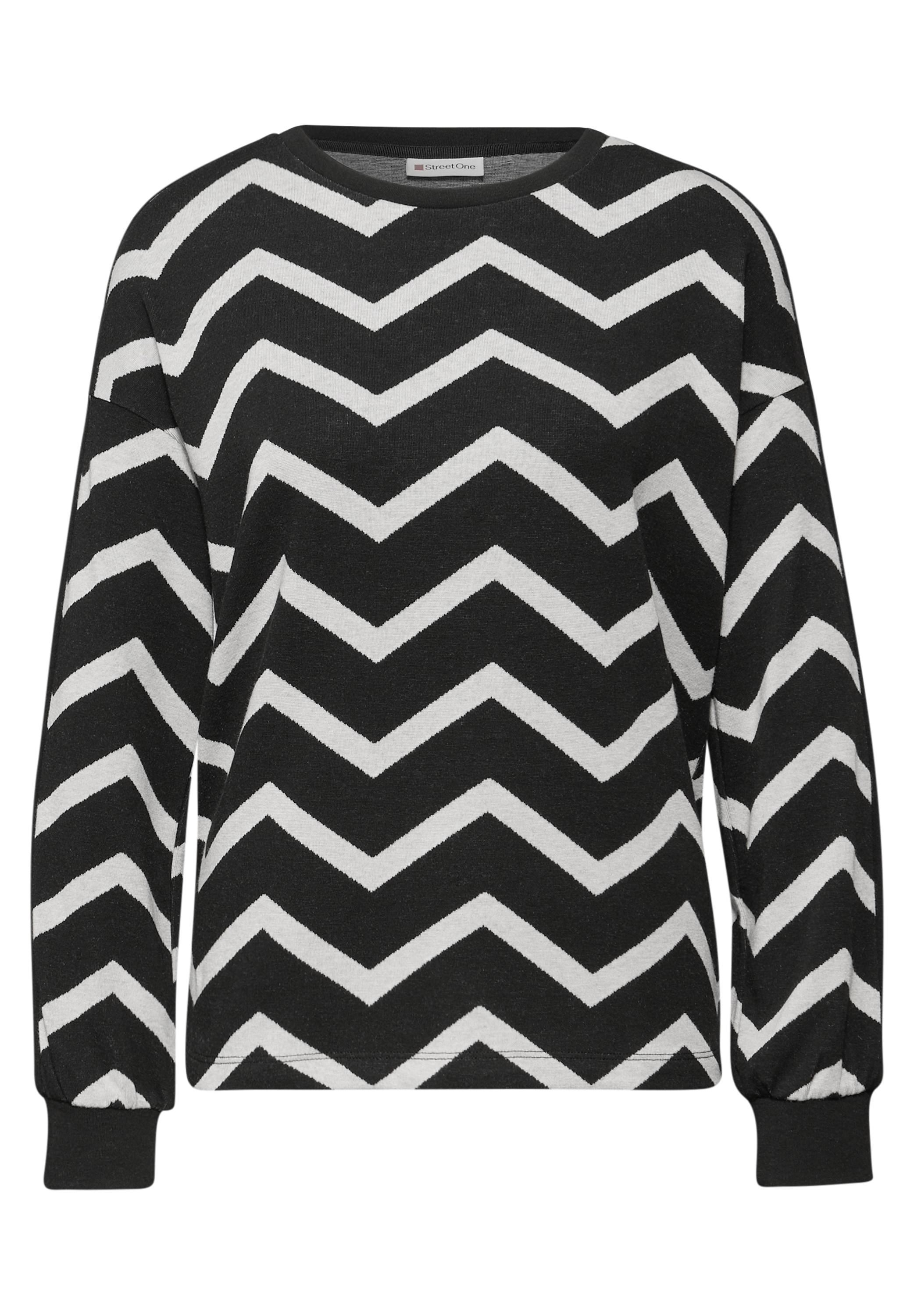 STREET ONE T-shirt à manches longues mit Galonstreifen; Zick-Zack Print