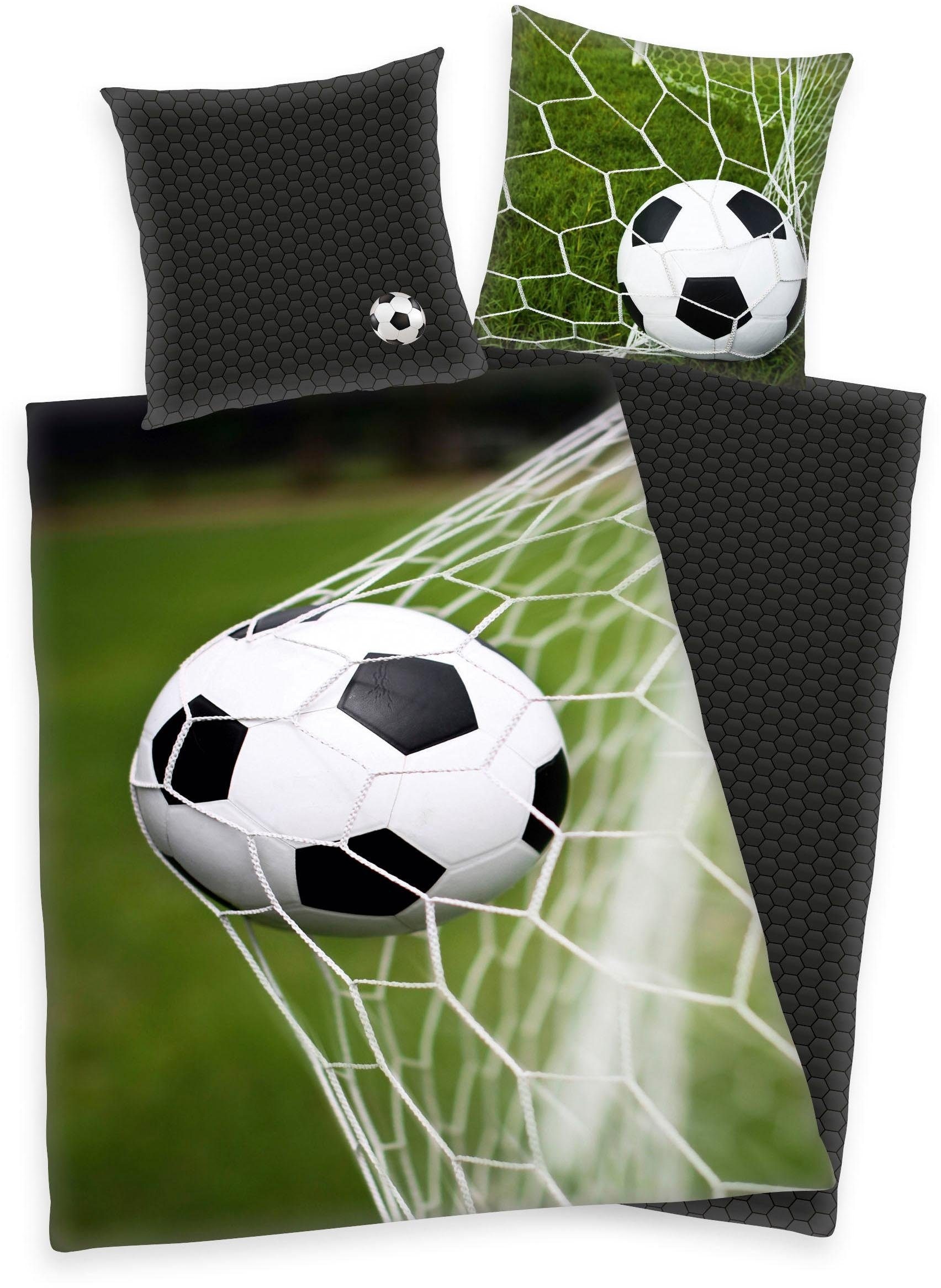 Image of Herding Young Collection Wendebettwäsche "Fussball" 2 Stk. mit Ball im Netz