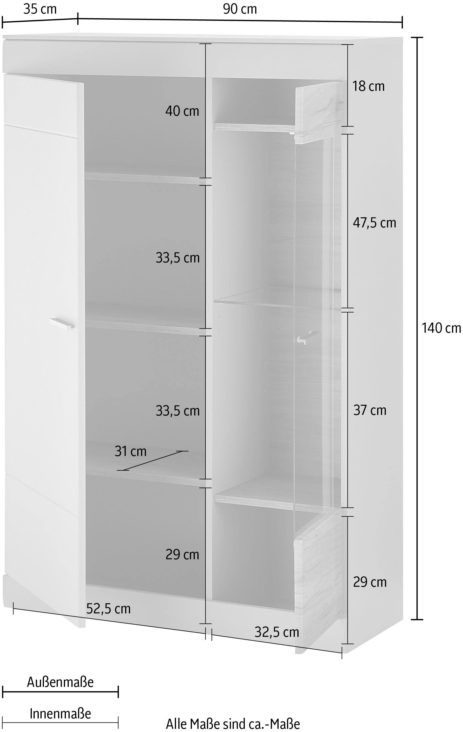 INOSIGN Vitrine »SCARA«, mit Applikation Zinneiche Dekor, Breite 90 cm, mit Softclose-Funktion