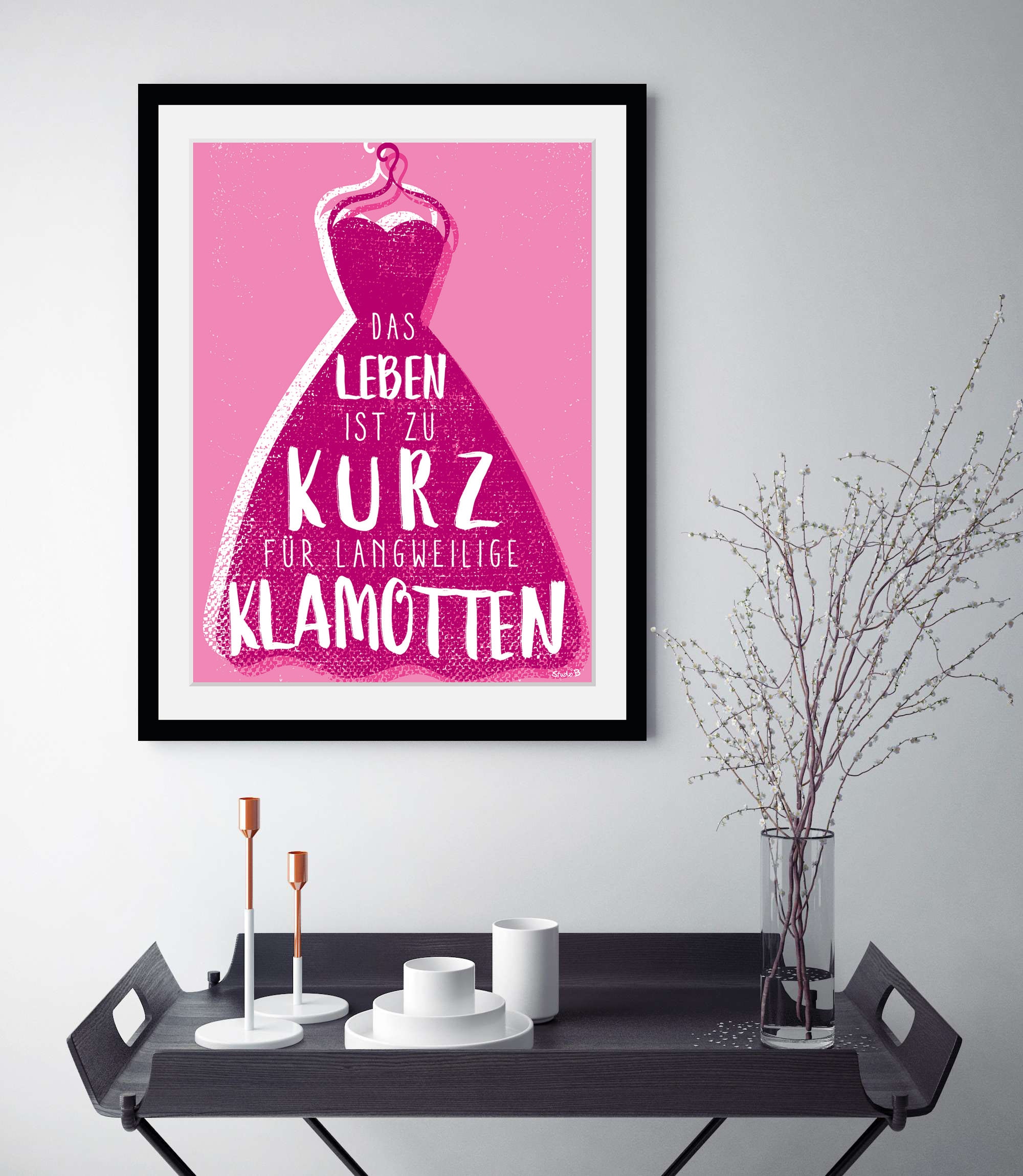 queence Bild »Pinkes Kleid«, Sprüche & Texte-Humor-Mode-Fashion-Motivationsbilder, (1 St.), HD Premium Poster-Druck inkl. Holzrahmen