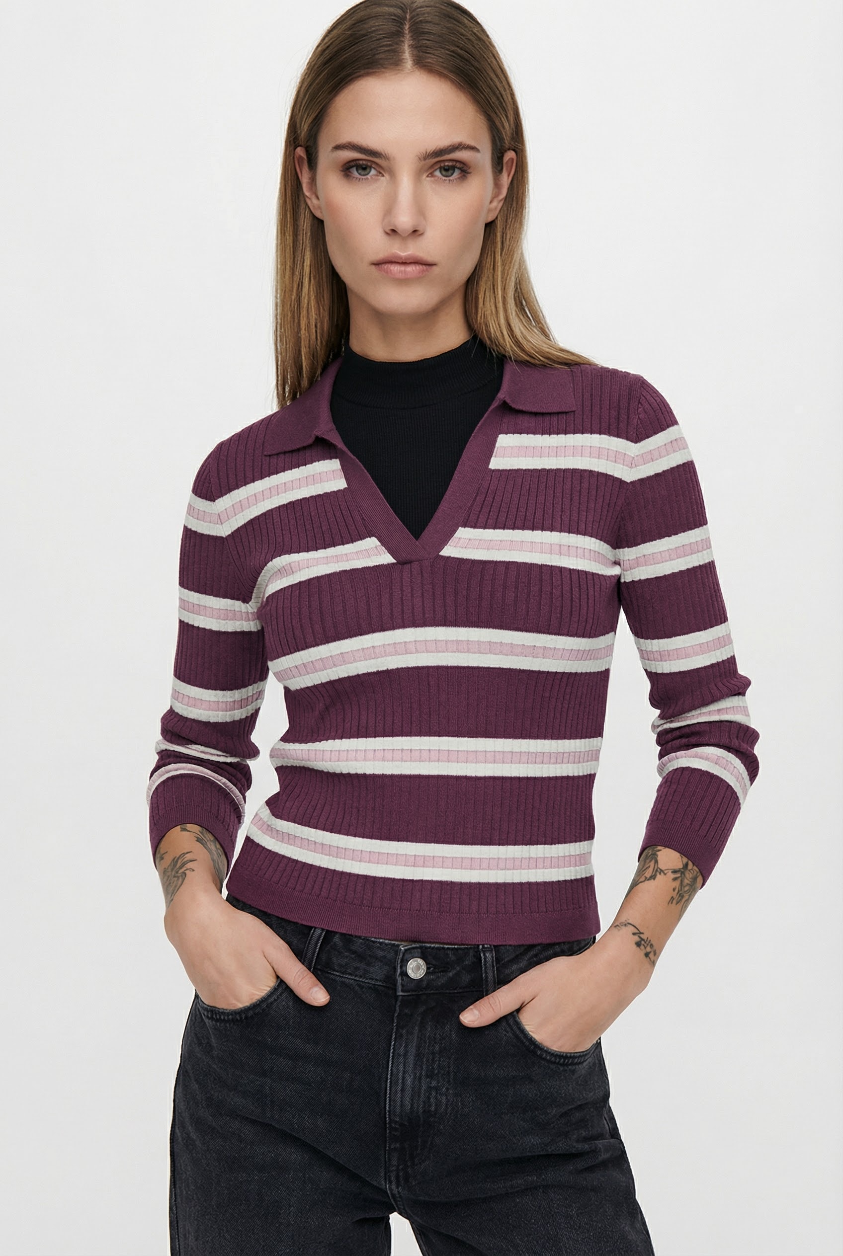 Image of ONLY Polokragenpullover "ONLKAYA LIFE LS STRIPE POLO NOOS KNT"
